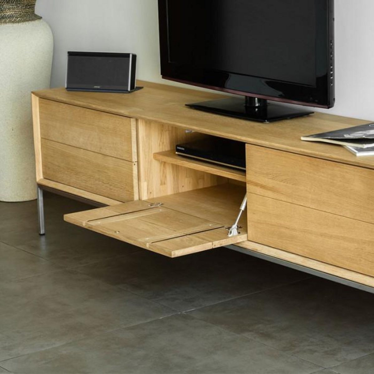 Paris Prix Meuble TV 2 Tiroirs 1 Porte  Kubico  171cm Chêne Massif