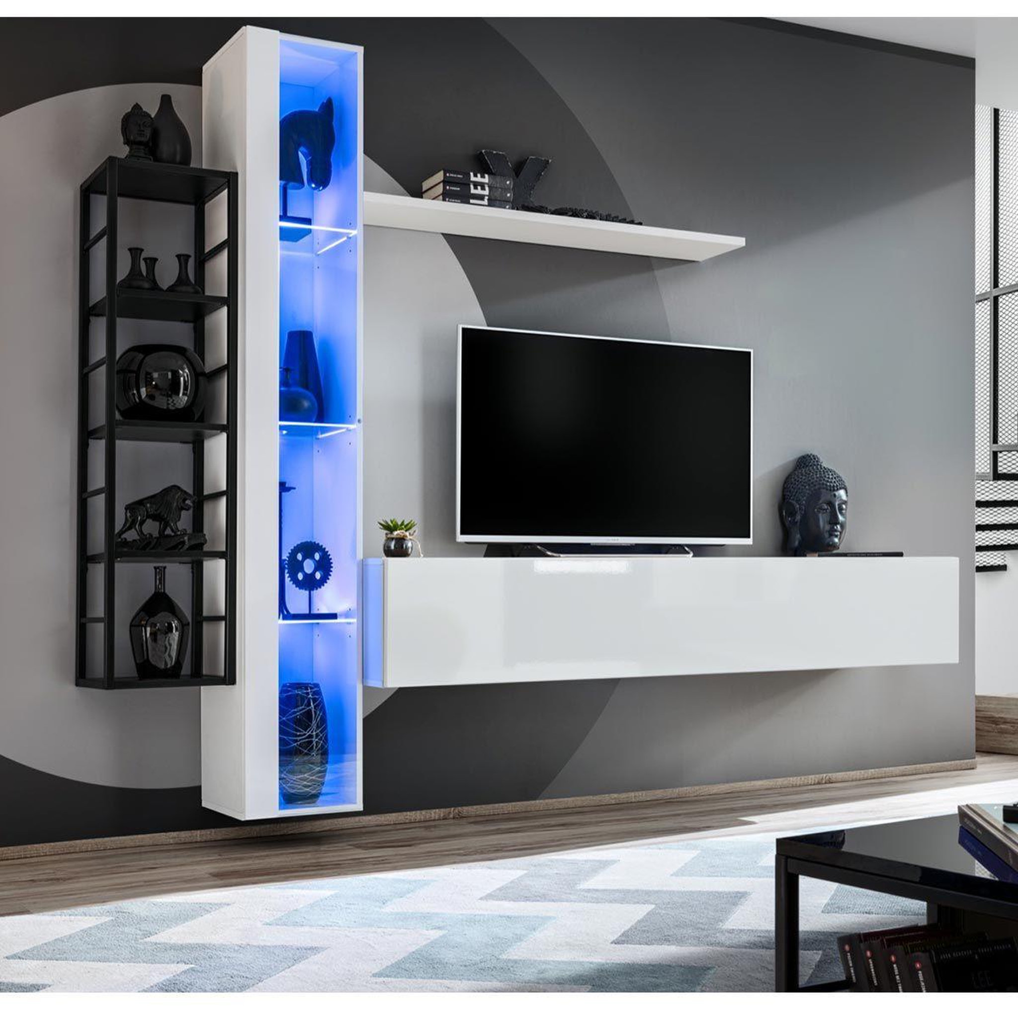 Paris Prix Ensemble meuble tv design  switch vii  240cm blanc & noir
