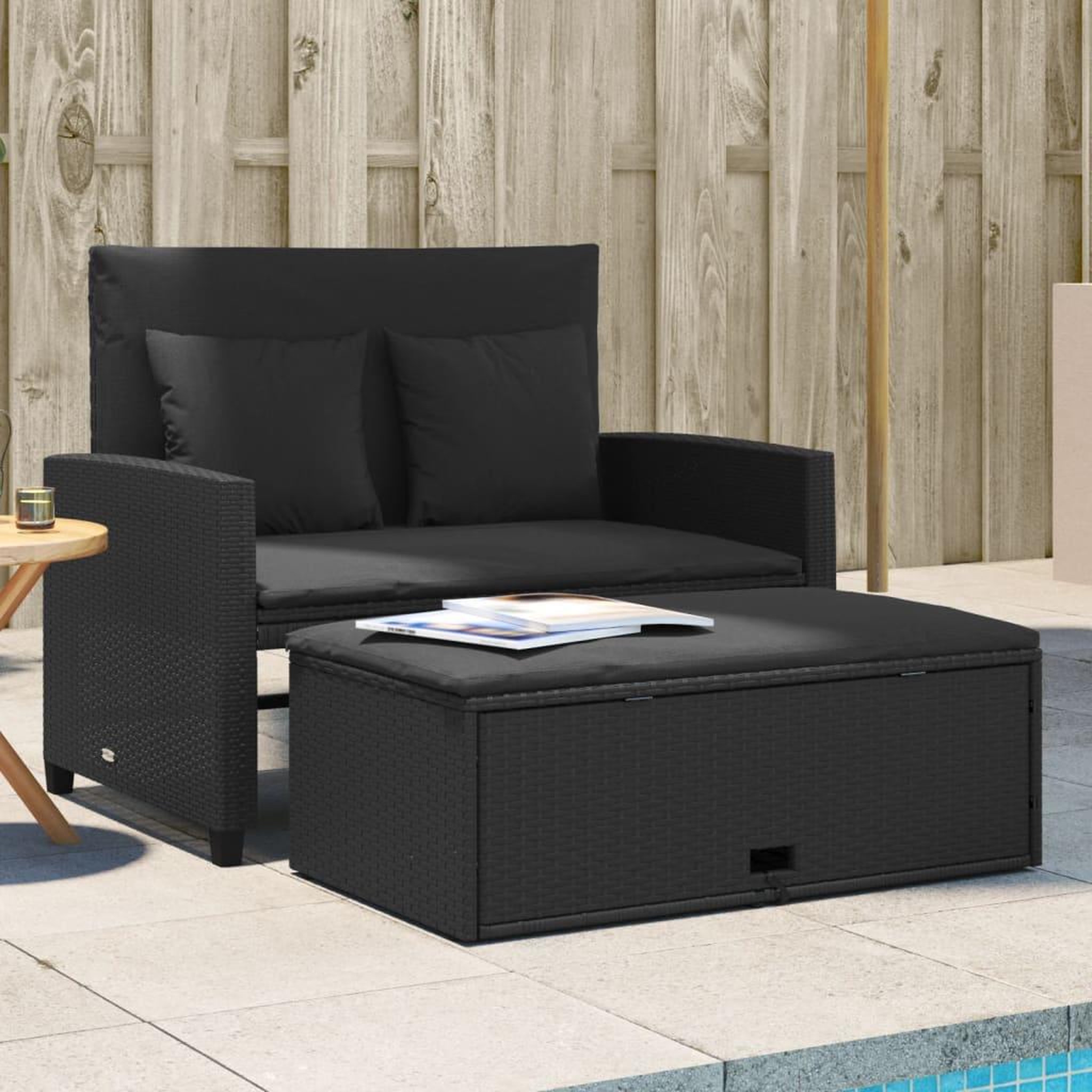 Voir la diapositive 1 : VIDAXL Canape de jardin avec coussins 2 places noir resine tressee