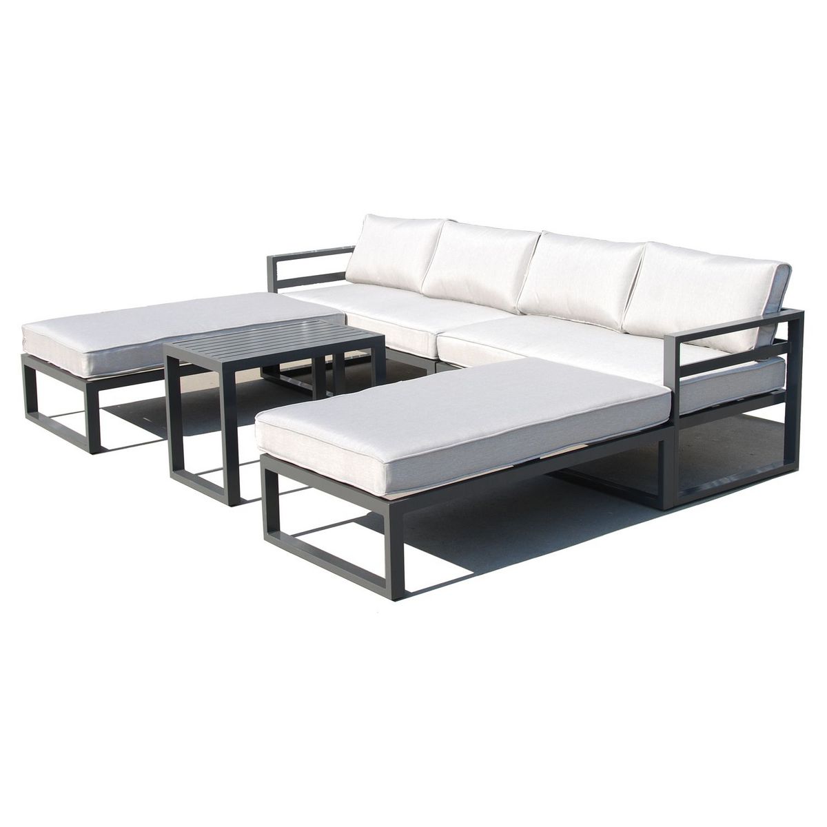 JARDILINE Salon bas de jardin - 8 places - Gris perlé - Aluminium - WAIGEO