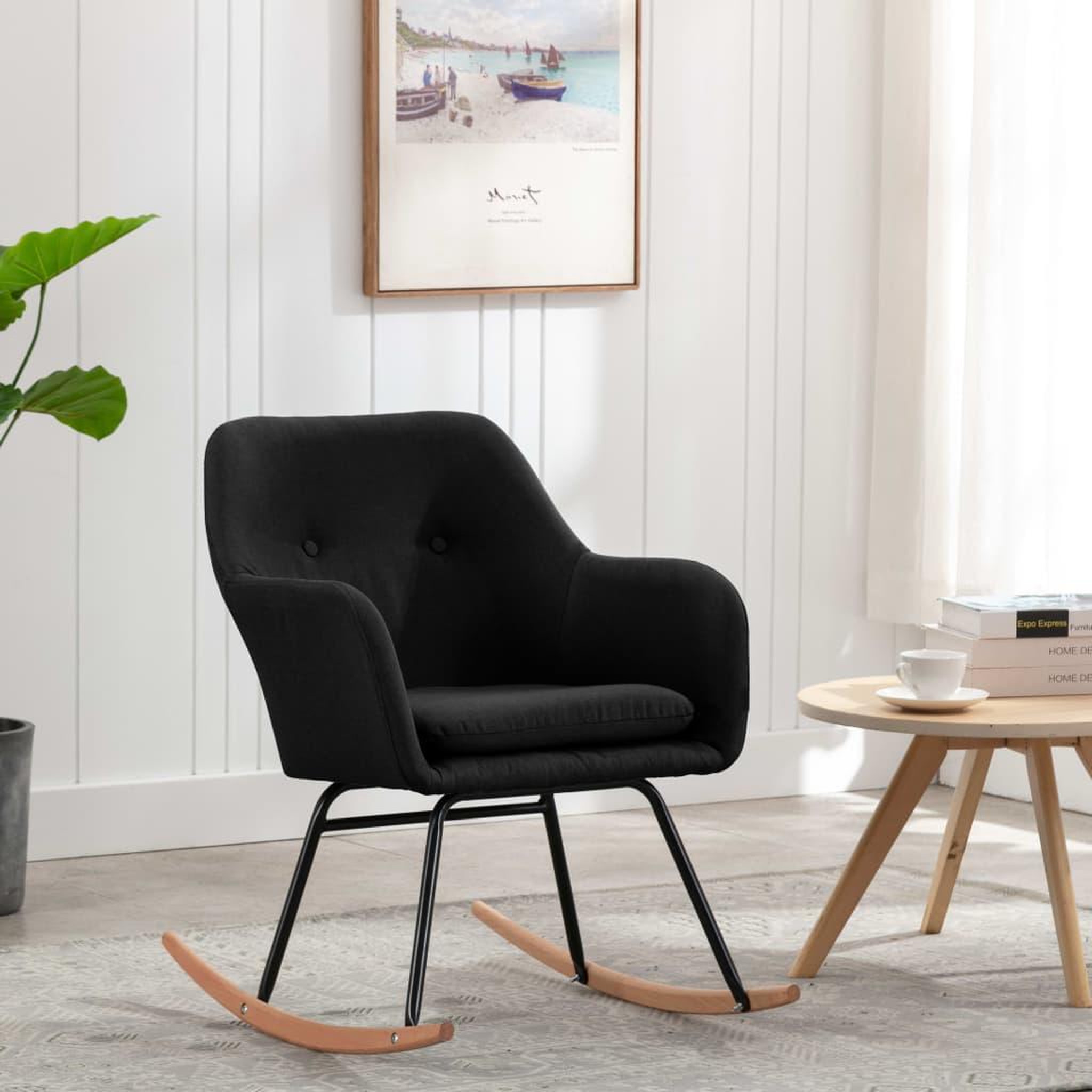 Voir la diapositive 1 : VIDAXL Chaise a bascule Noir Tissu