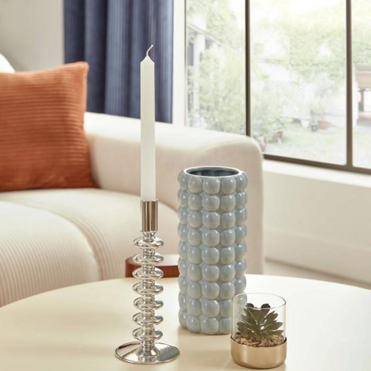 ATMOSPHERA Bougeoir Design Torsadé en Verre  Sky  21cm Argent