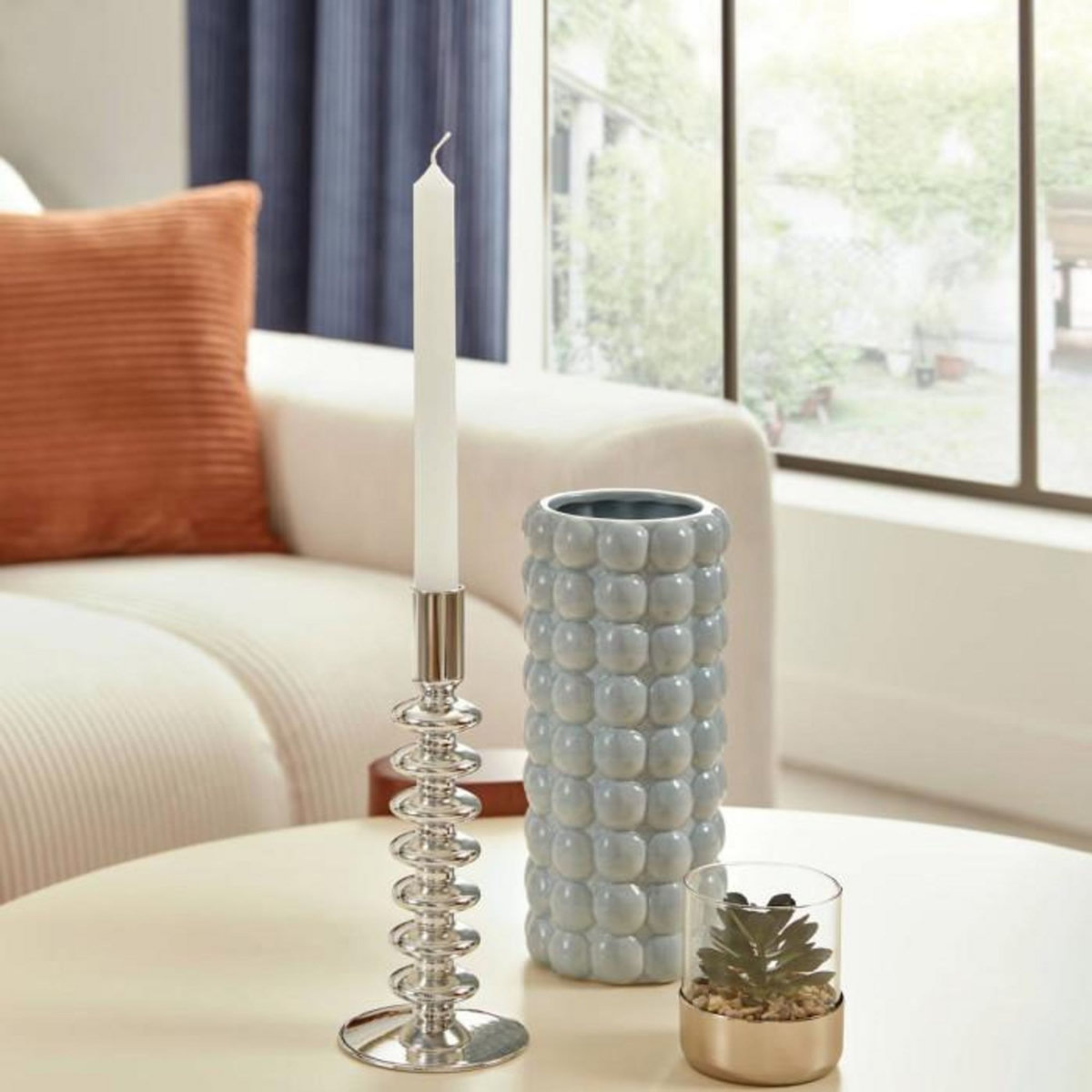 ATMOSPHERA Bougeoir Design Torsadé en Verre  Sky  21cm Argent