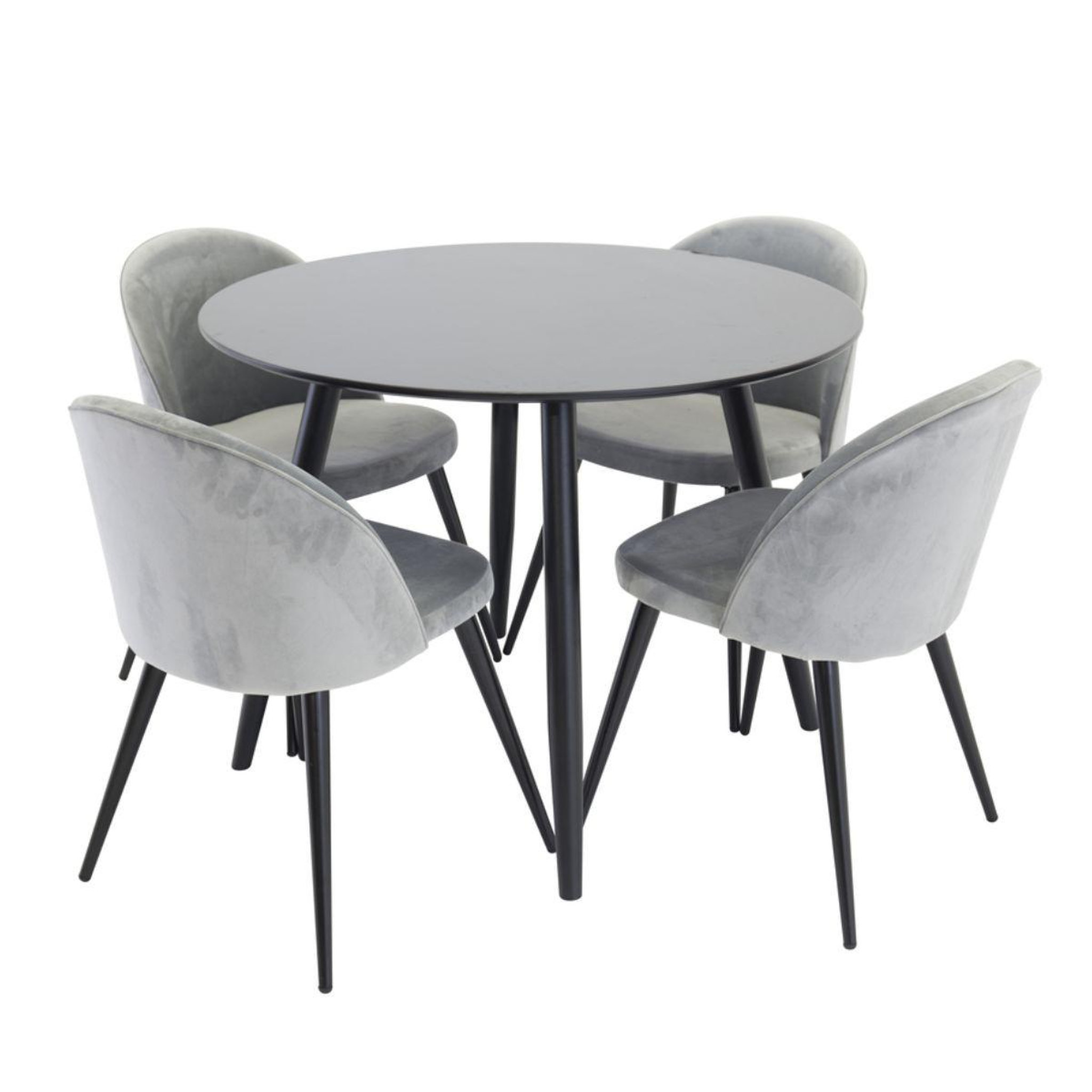 Paris Prix Ensemble table à manger & 4 chaises  plaza i & velvet  100cm noir & gris
