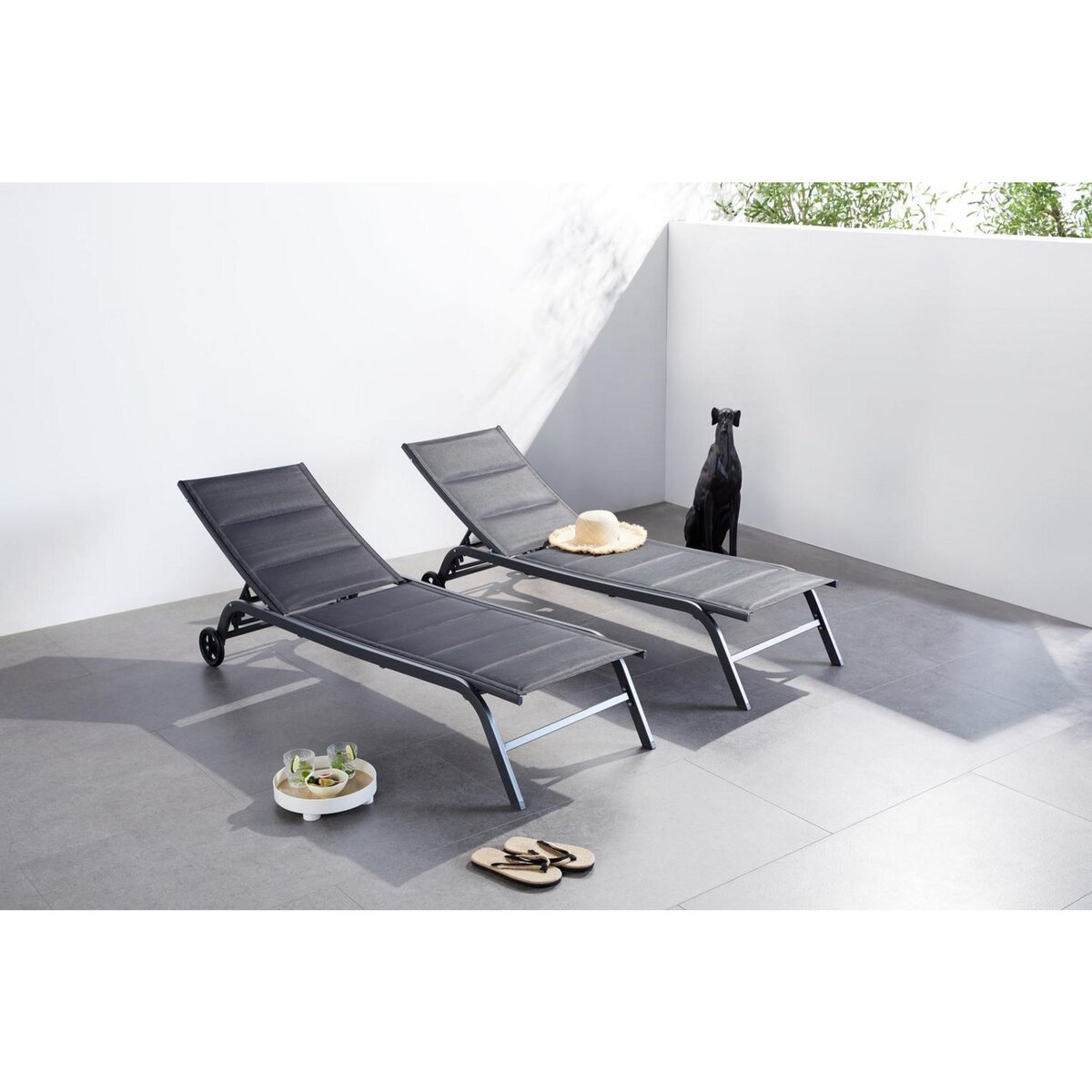 CONCEPT USINE Lot de 2 transats aluminium noir LISBOA