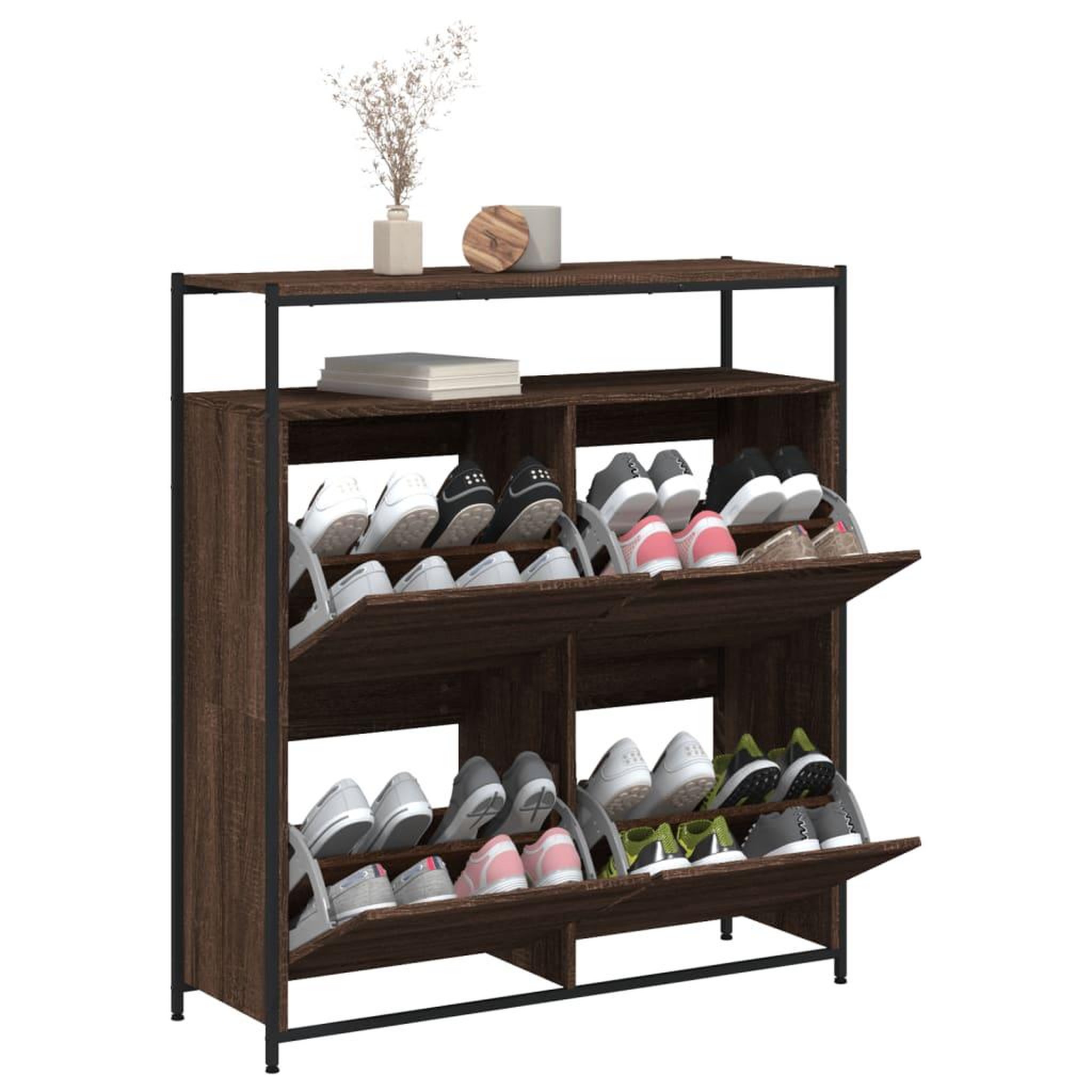Voir la diapositive 4 : VIDAXL Armoire a chaussures 4 tiroirs rabattables chene marron