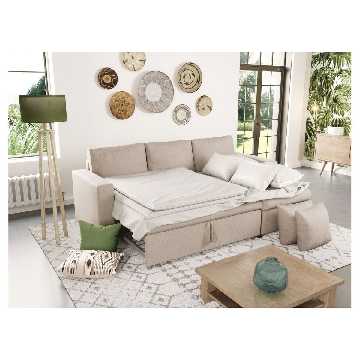 Canapé d'angle réversible convertible avec coffre en tissu ou velours GERALDINE 