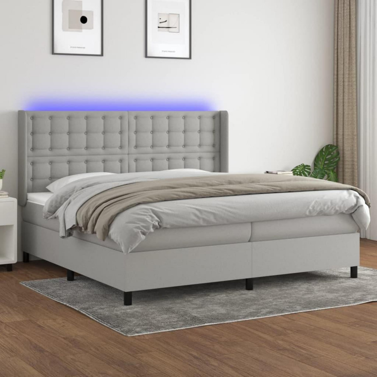 VIDAXL Sommier a lattes de lit matelas LED Gris clair 200x200 cm Tissu