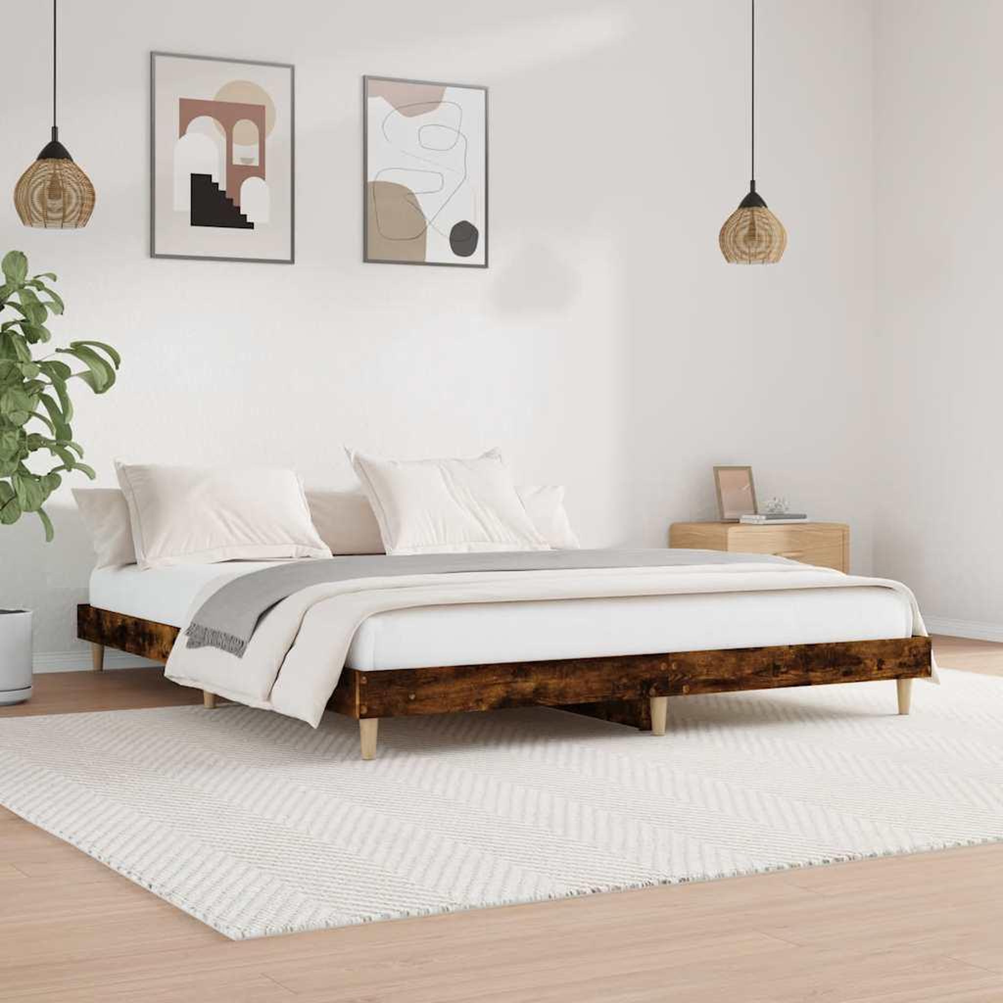 VIDAXL Cadre de lit sans matelas chene fume 120x200 cm bois ingenierie