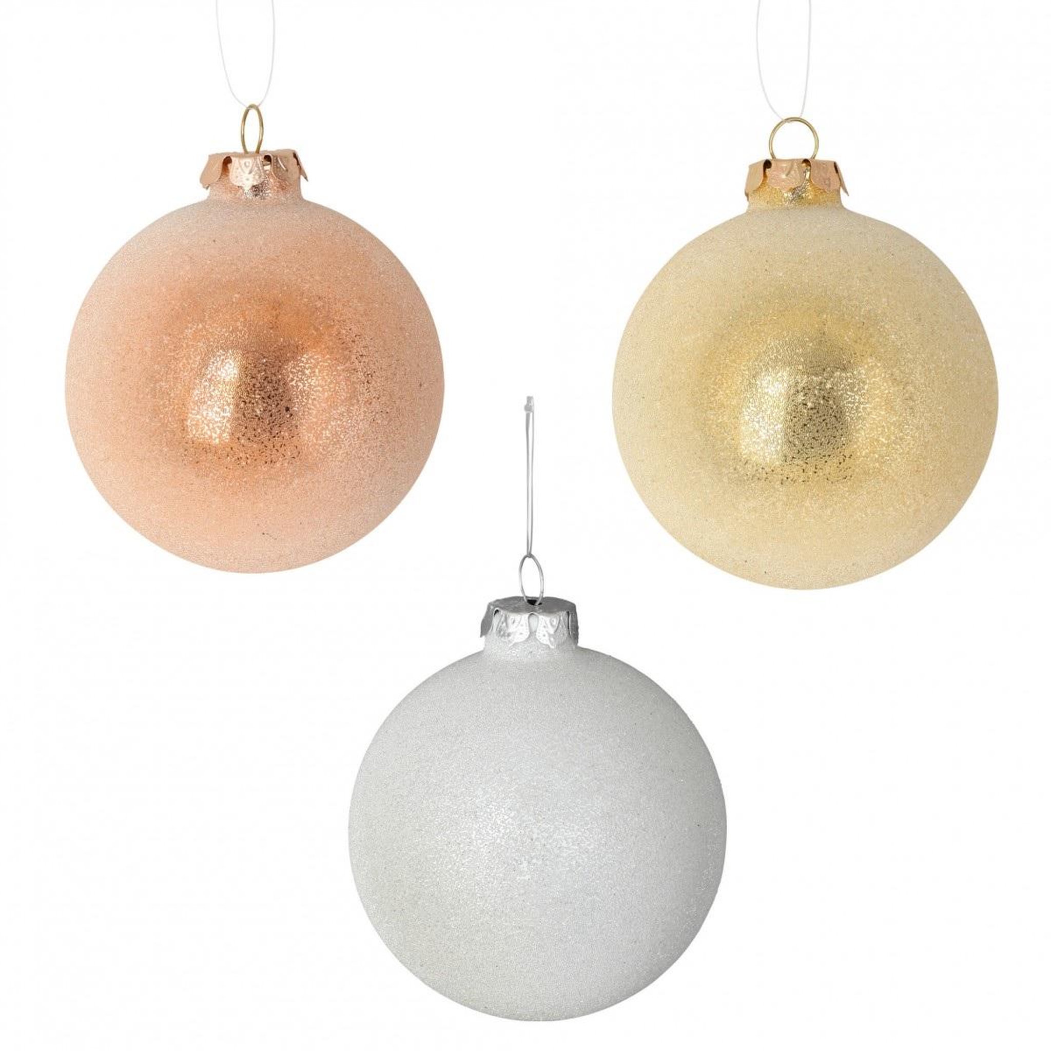 Voir la diapositive 2 : Eden Set de 3 boules pailletées en verre pour sapin