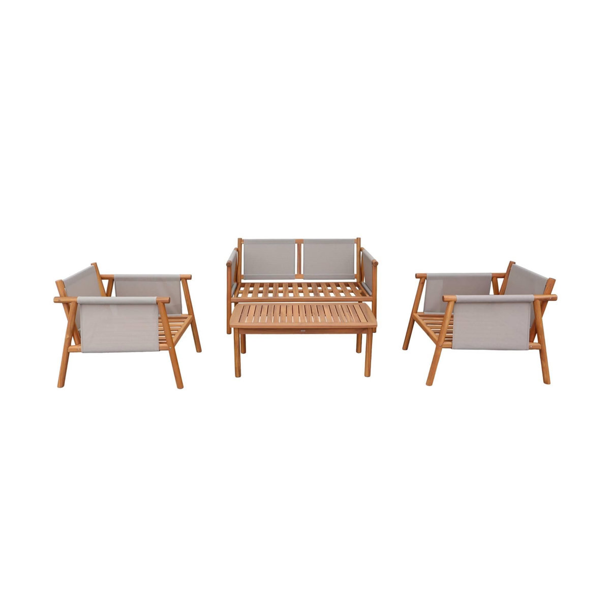 SWEEEK Salon de jardin bois d'acacia et tissu beige 4 places - Koa