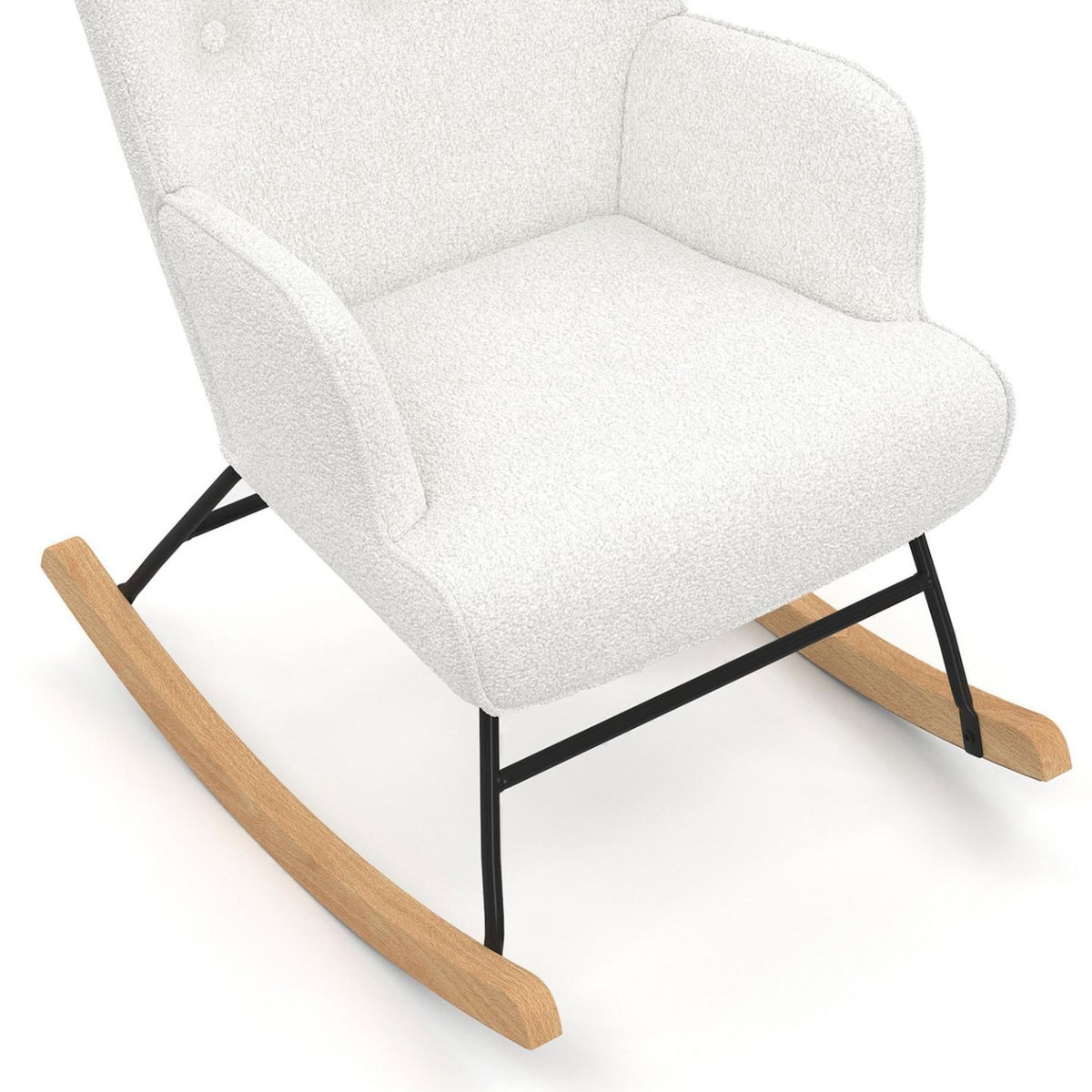 ID MARKET Fauteuil scandinave IVAR en tissu à bascule bouclette blanc
