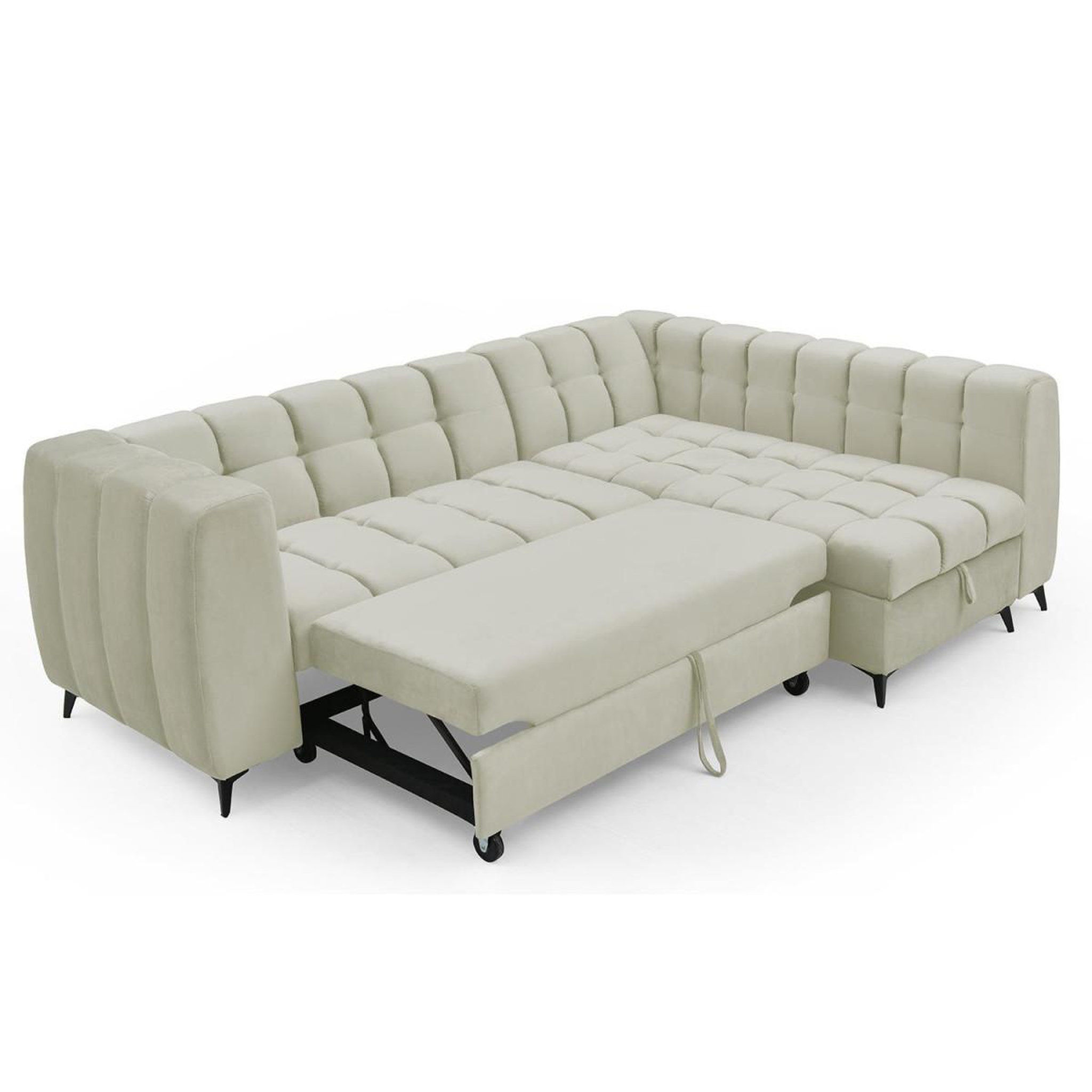Voir la diapositive 3 : Paris Prix Canapé d'angle convertible 5 places  casey  247cm beige
