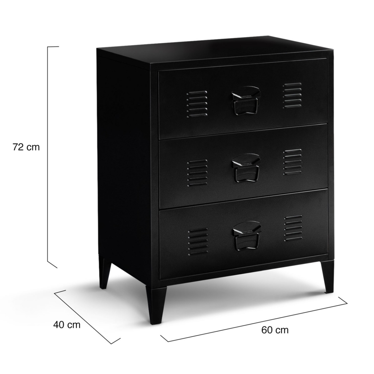 ID MARKET Commode ESTER 60 cm 3 tiroirs métal noir design industriel