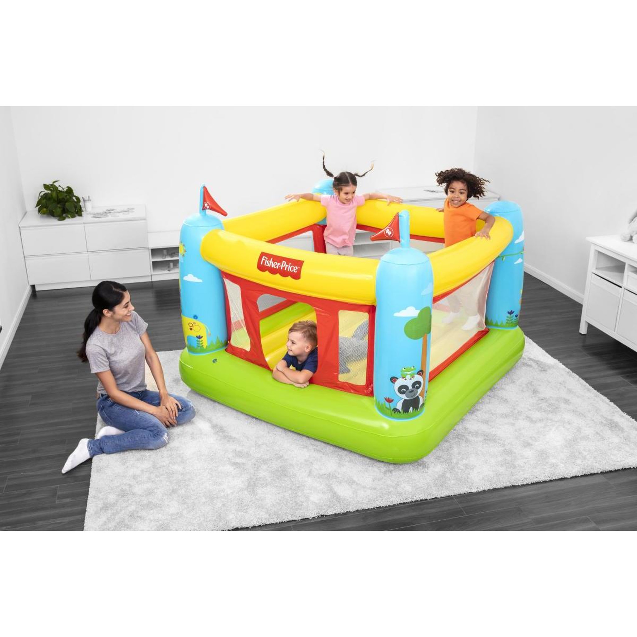 Voir la diapositive 2 : BESTWAY Aire de jeux gonflable  93553 Fisher-Price Bouncetastic 1.75m x 1.73m x 1.35m