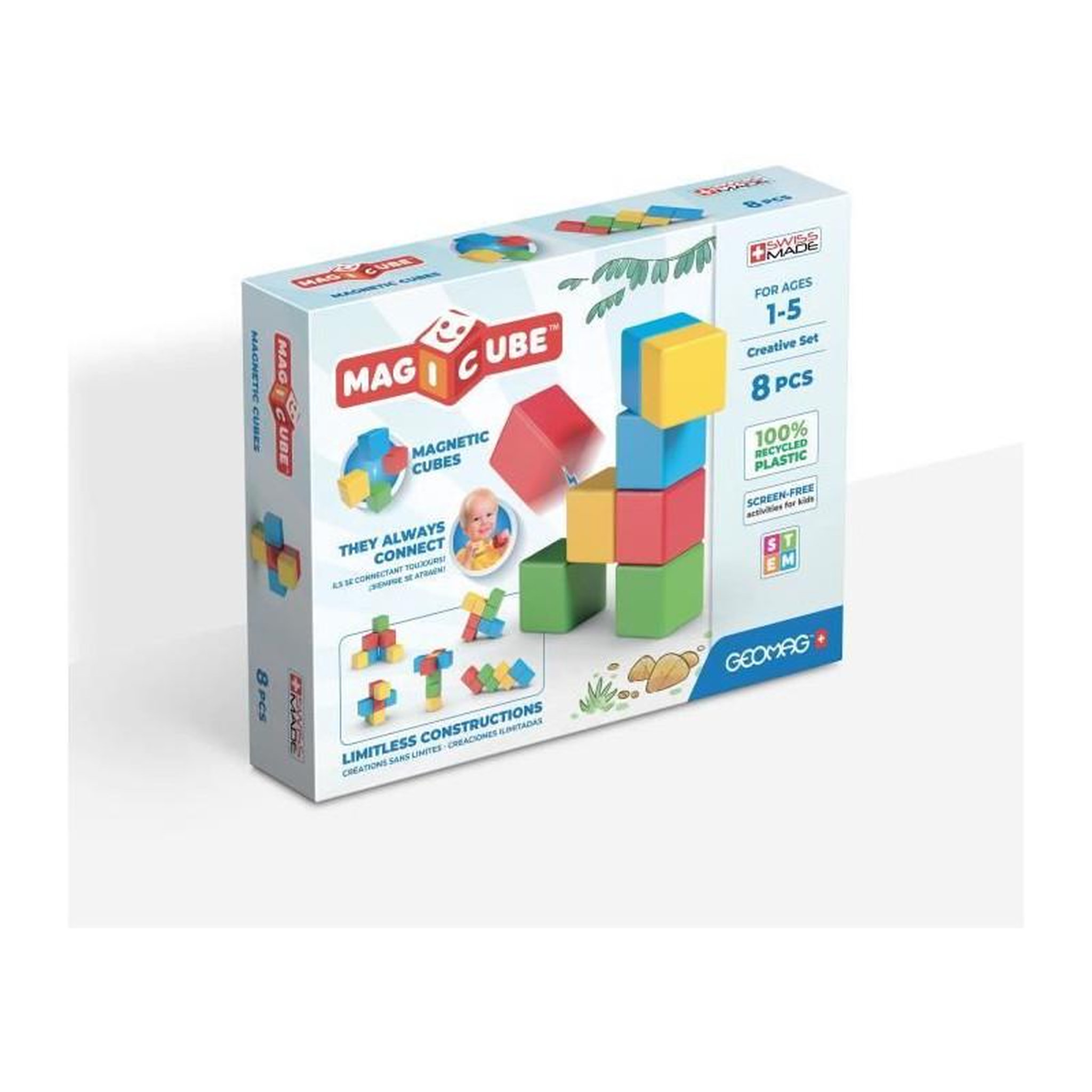 Geomag Jeu de construction magnétique - GEOMAG - Magicube Recycled Creative Set - 8 pieces - Plastique recyclé - Des 1 an