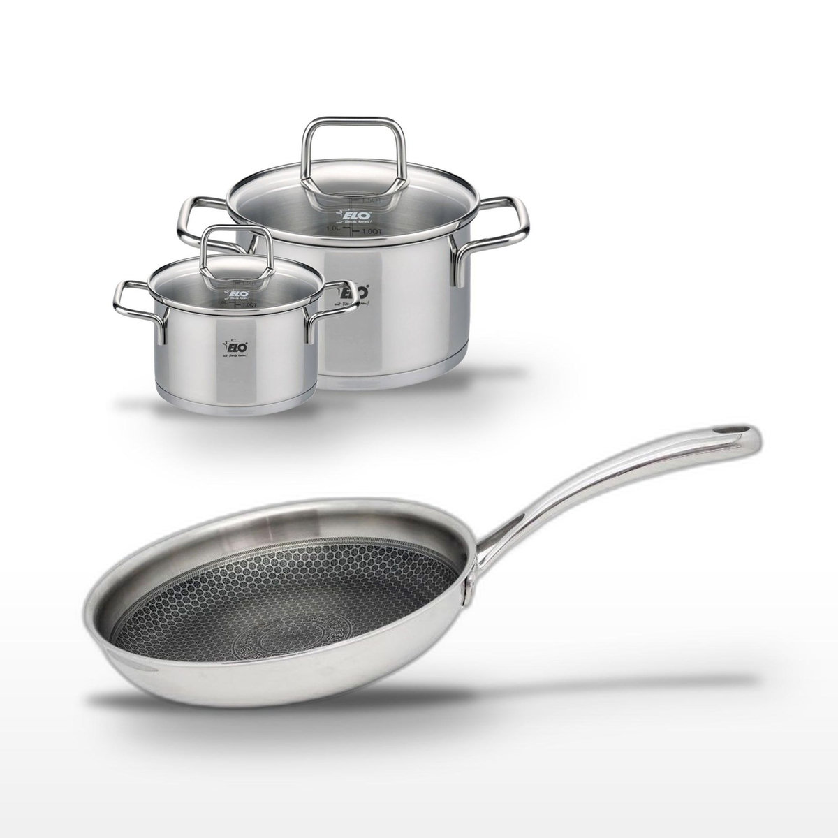 ELO Lot Poêle 24 cm & 2 Faitouts 20/14 cm Elo Relief Evolution