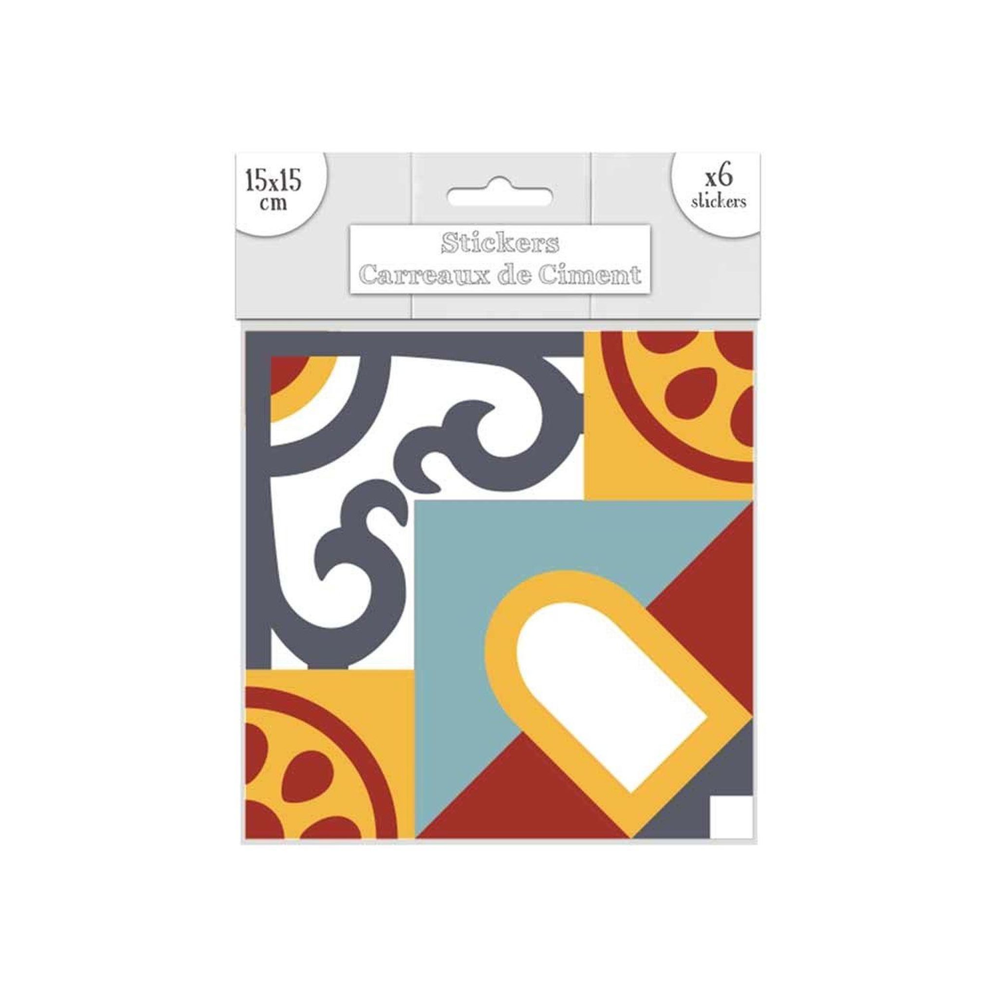 SUD TRADING 6 stickers carreaux de ciment - 15 x 15 cm - rouge et orange
