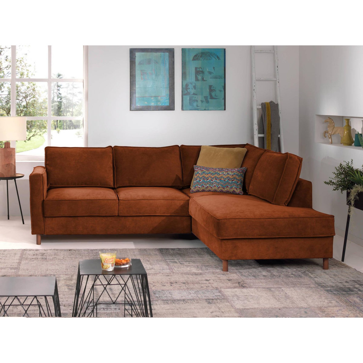 LISA DESIGN Jake - canapé d'angle droit - convertible - 5 places - en velours côtelé