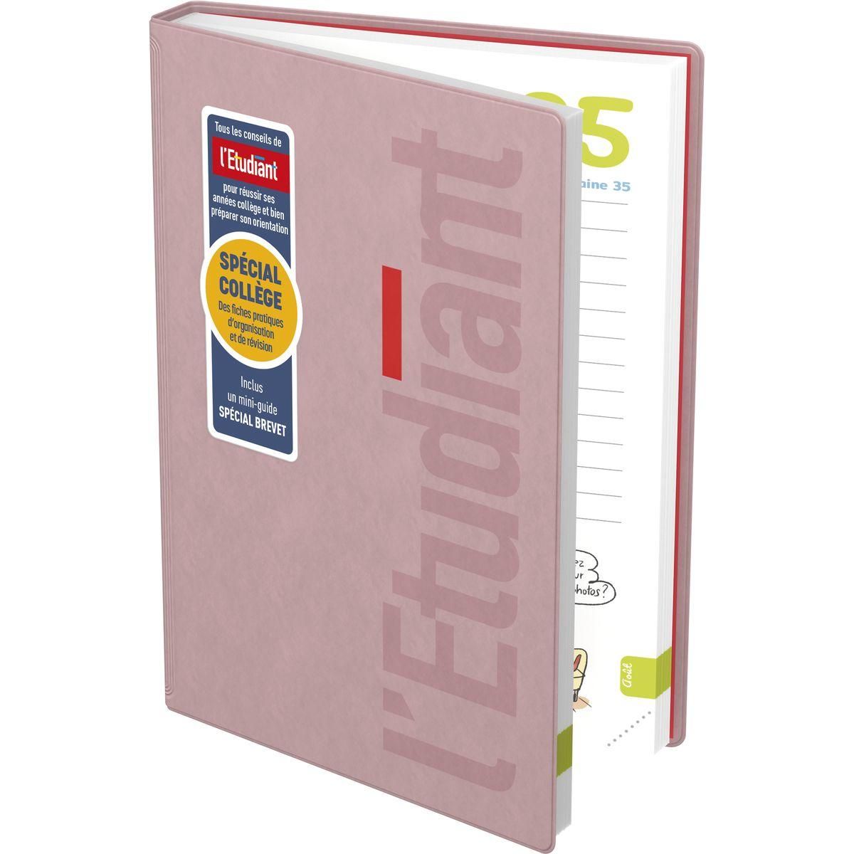 l'étudiant Agenda scolaire journalier grand format L'Etudiant Collège Rose poudré 2023-2024