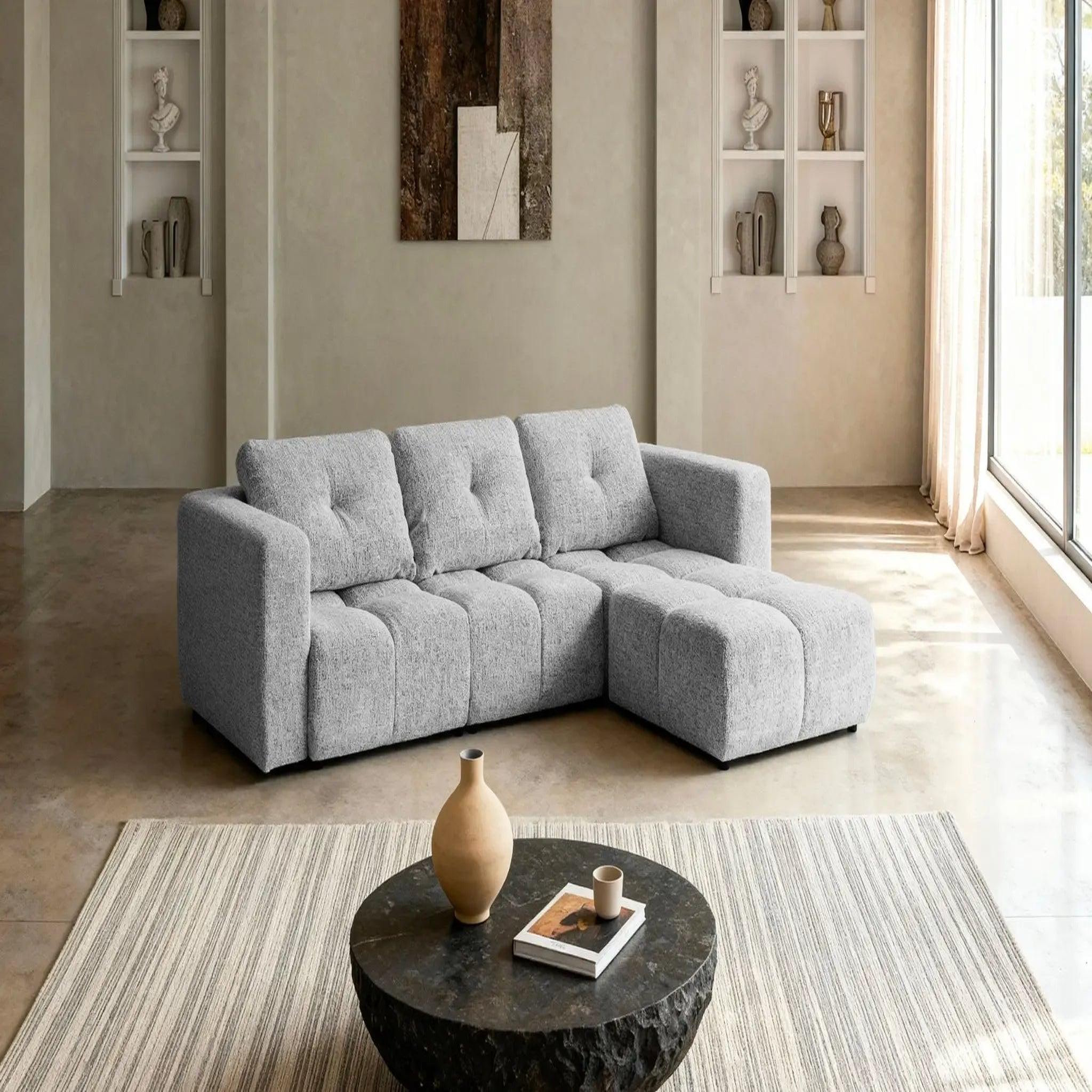 Voir la diapositive 6 : CASANOVA PARIS Romy 4 places - canapé d'angle convertible tissu chenille 4 places