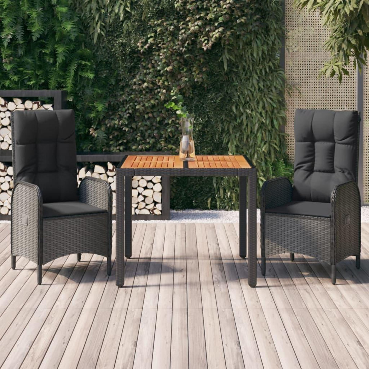VIDAXL Ensemble a manger de jardin avec coussins 3 pcs Noir