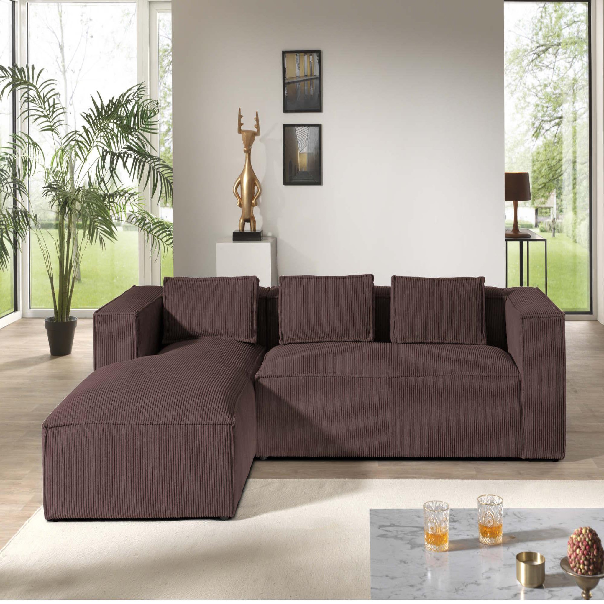 Voir la diapositive 5 : LISA DESIGN Stella - canapé d'angle - en velours côtelé - 4 places -style contemporain - gauche