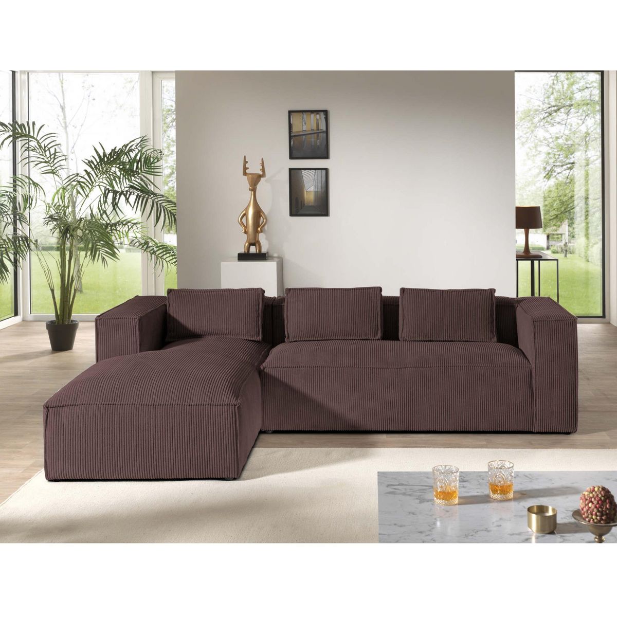 LISA DESIGN Stella - canapé d'angle - en velours côtelé - 4 places -style contemporain - gauche