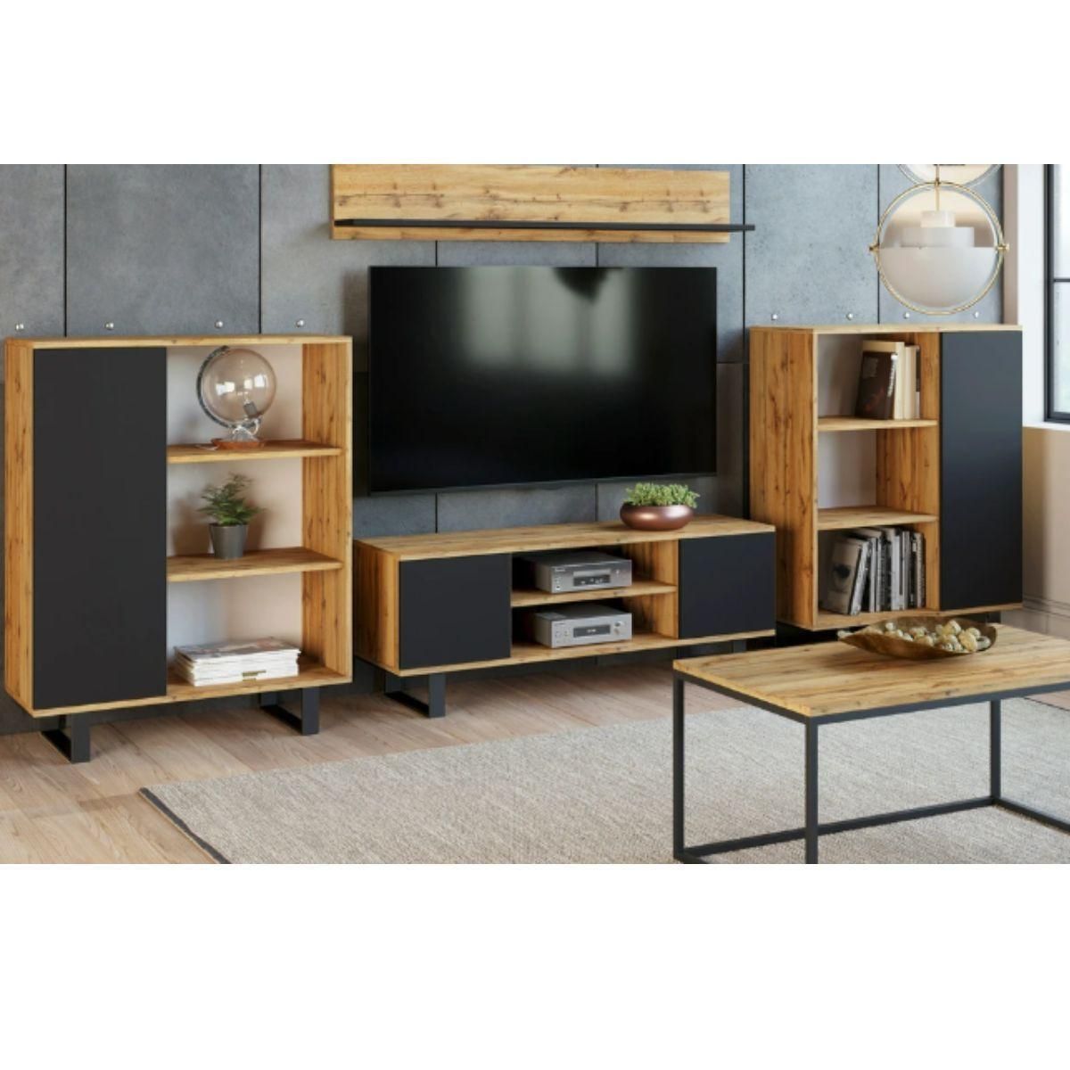 KOBI Bibliothèque Fondi avec Pieds en Métal Noir - Meuble de Rangement Élégant