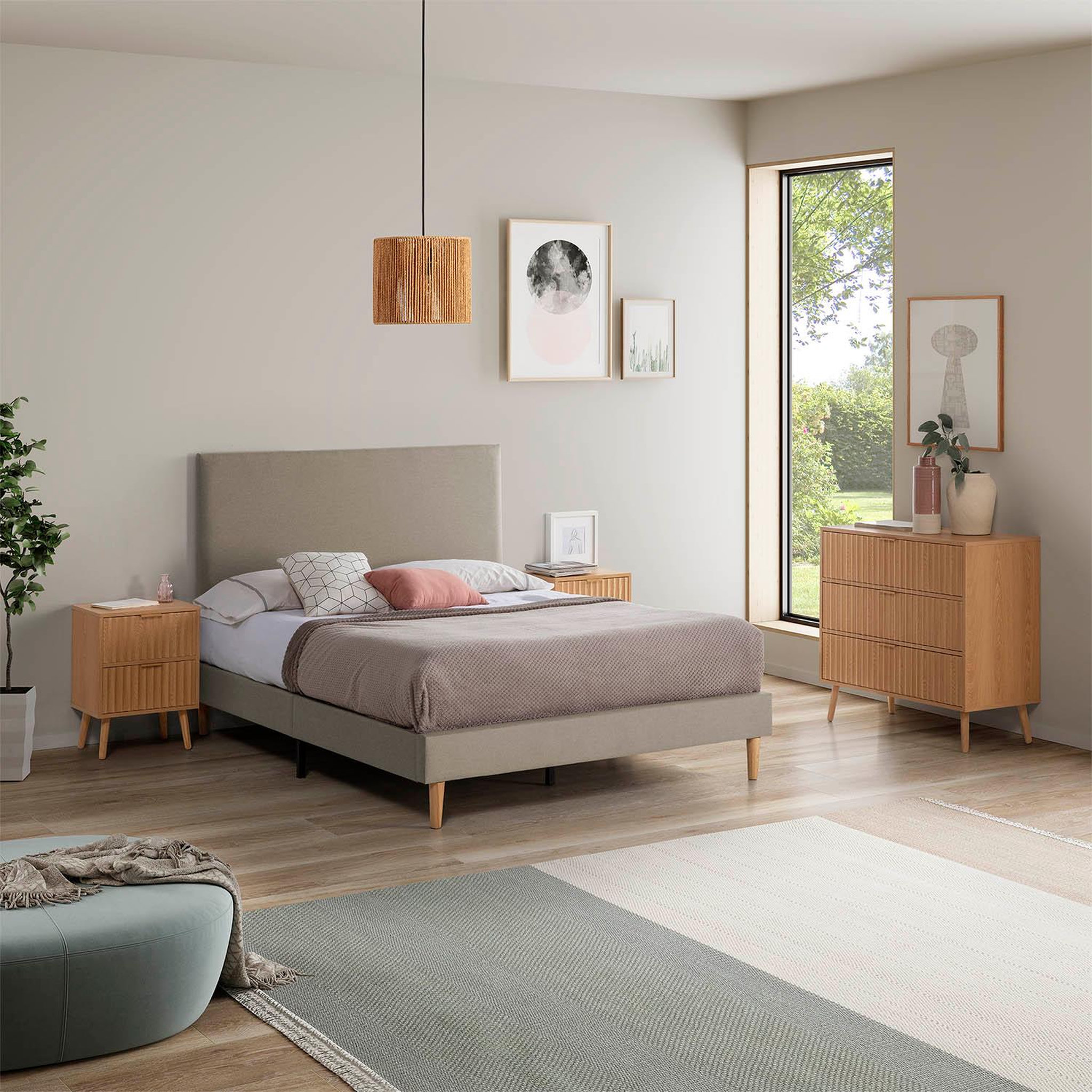 Voir la diapositive 2 : VS VENTA-STOCK Tête de lit Aura tapissée en tissu Beige 140x60 cm
