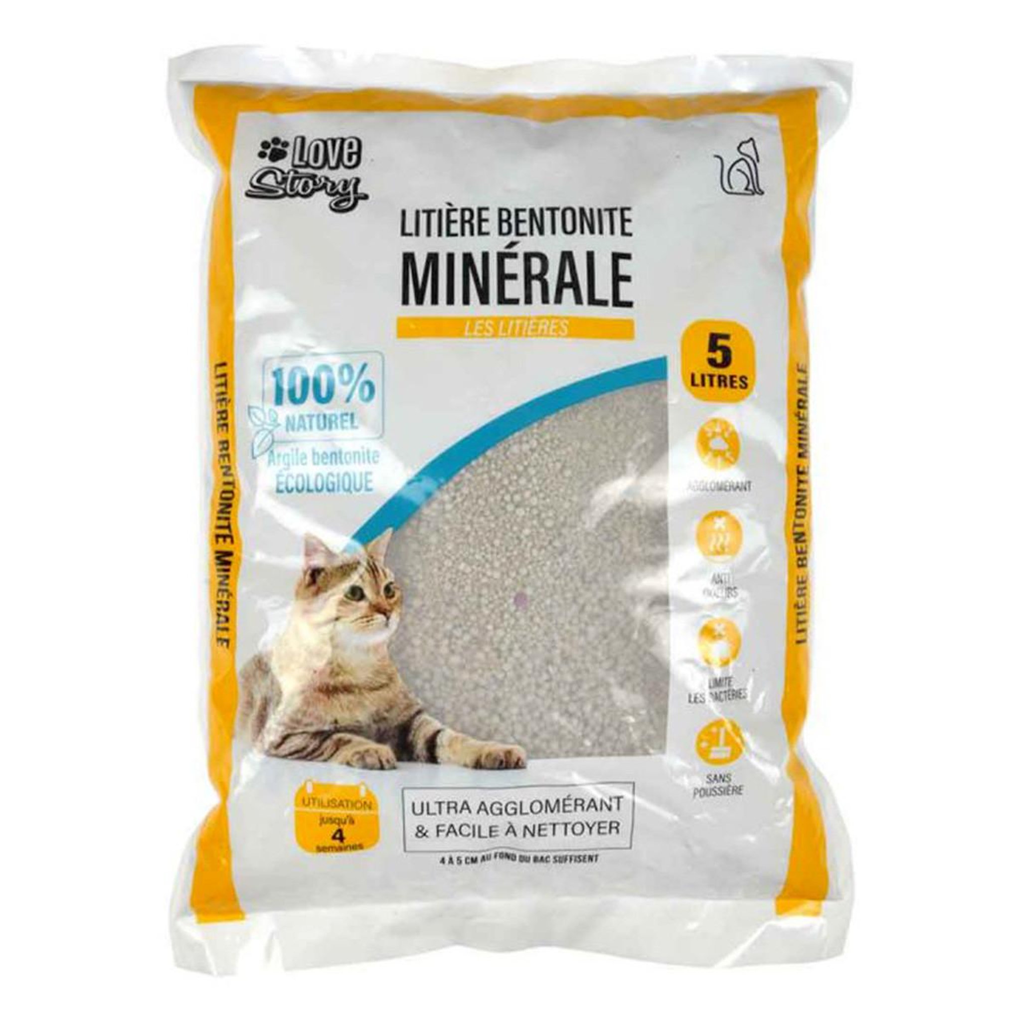Voir la diapositive 1 : LOVE STORY Litière Minérale  Bentonite 100% Naturel  5L Gris