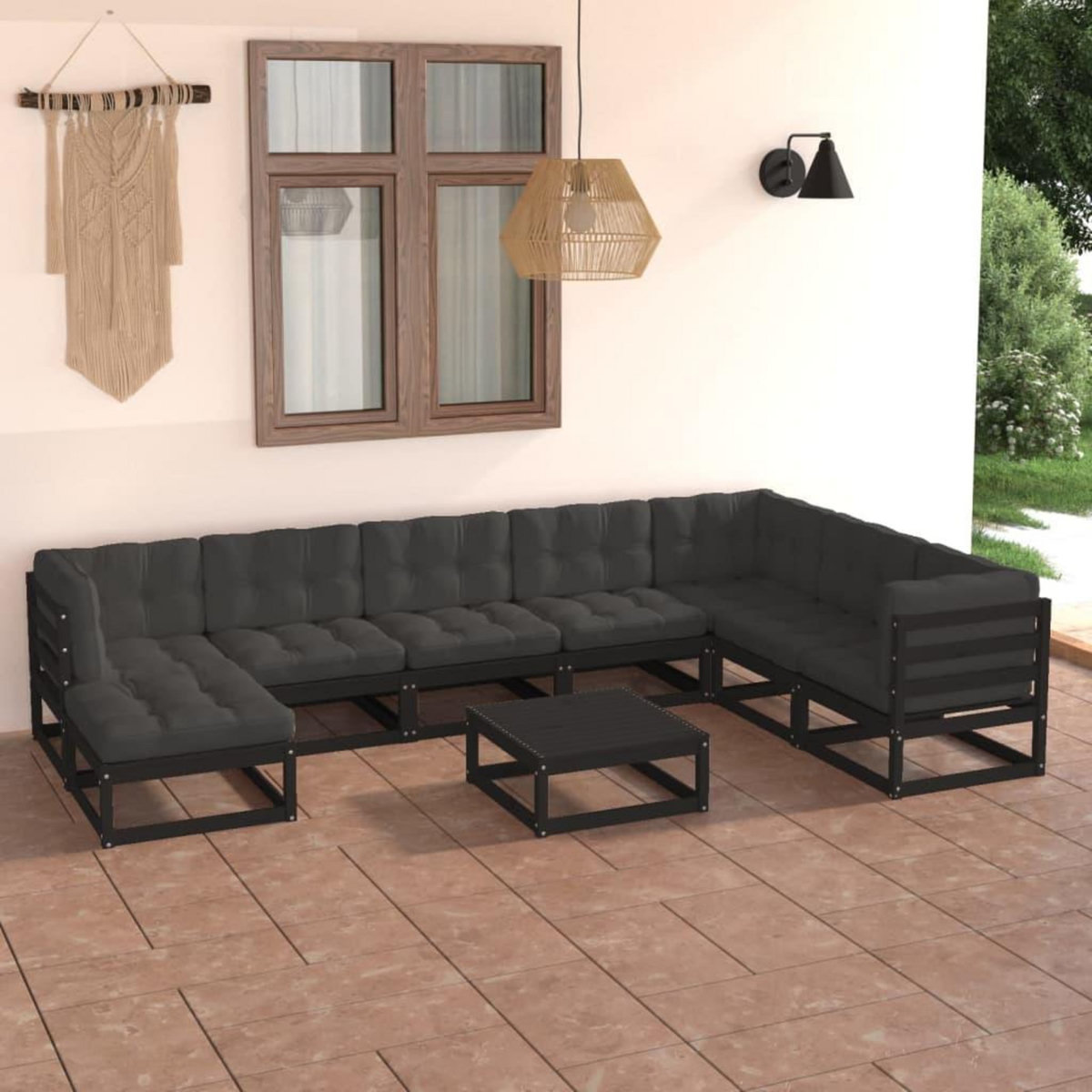 VIDAXL Salon de jardin 9 pcs avec coussins Bois de pin massif