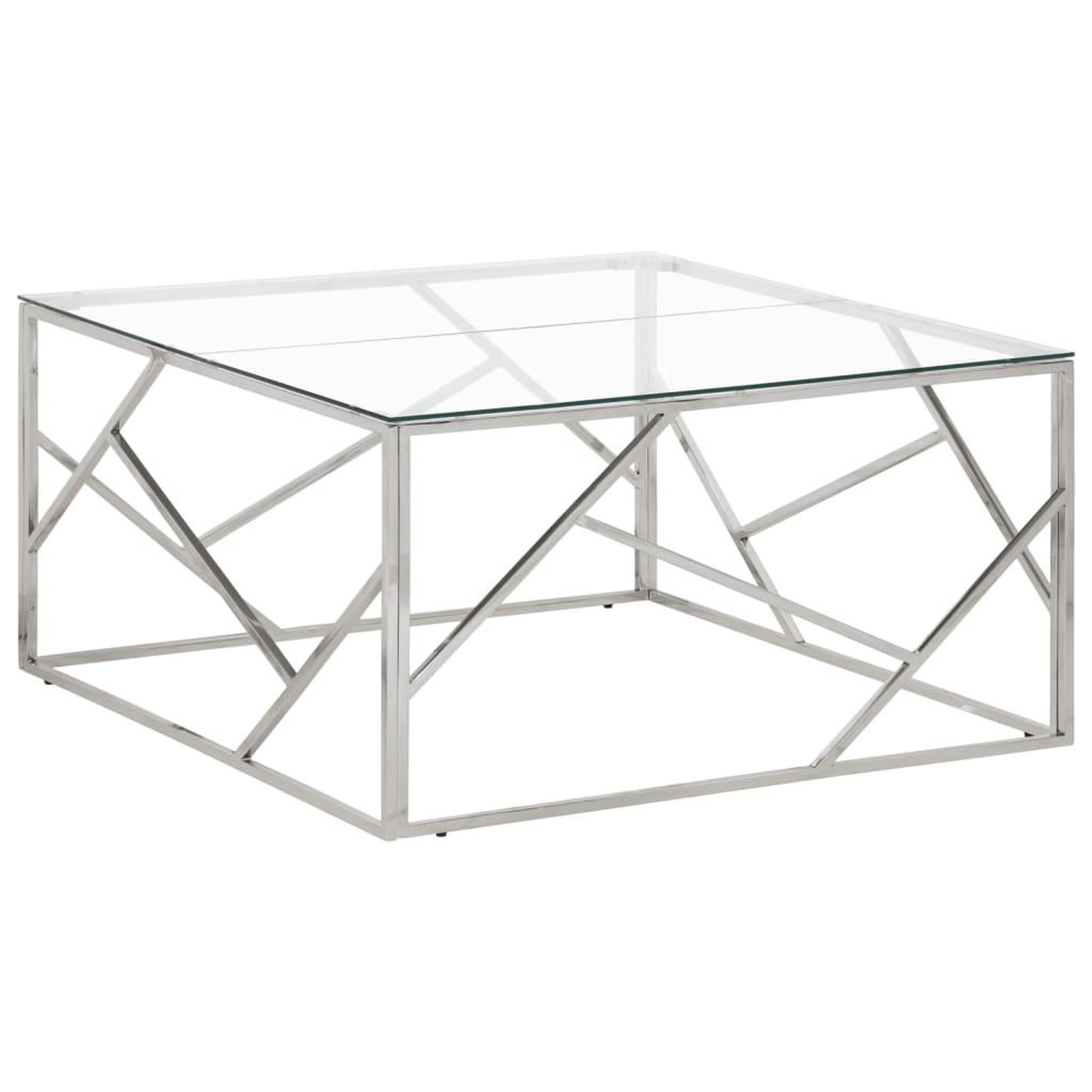 VIDAXL Table basse argente acier inoxydable et verre trempe