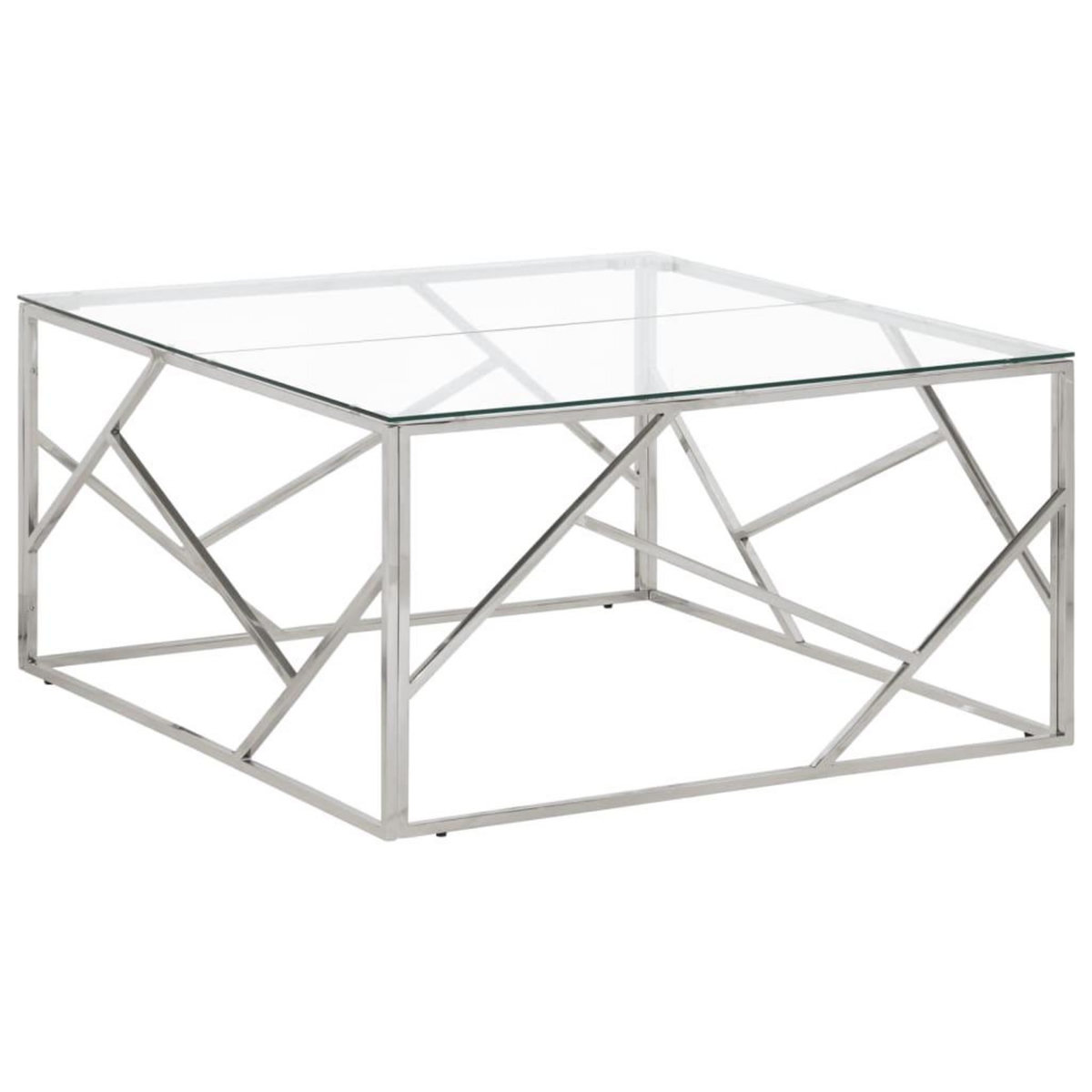 VIDAXL Table basse argente acier inoxydable et verre trempe