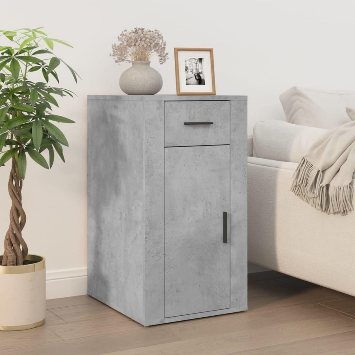 VIDAXL Bureau avec armoire gris beton bois d'ingenierie