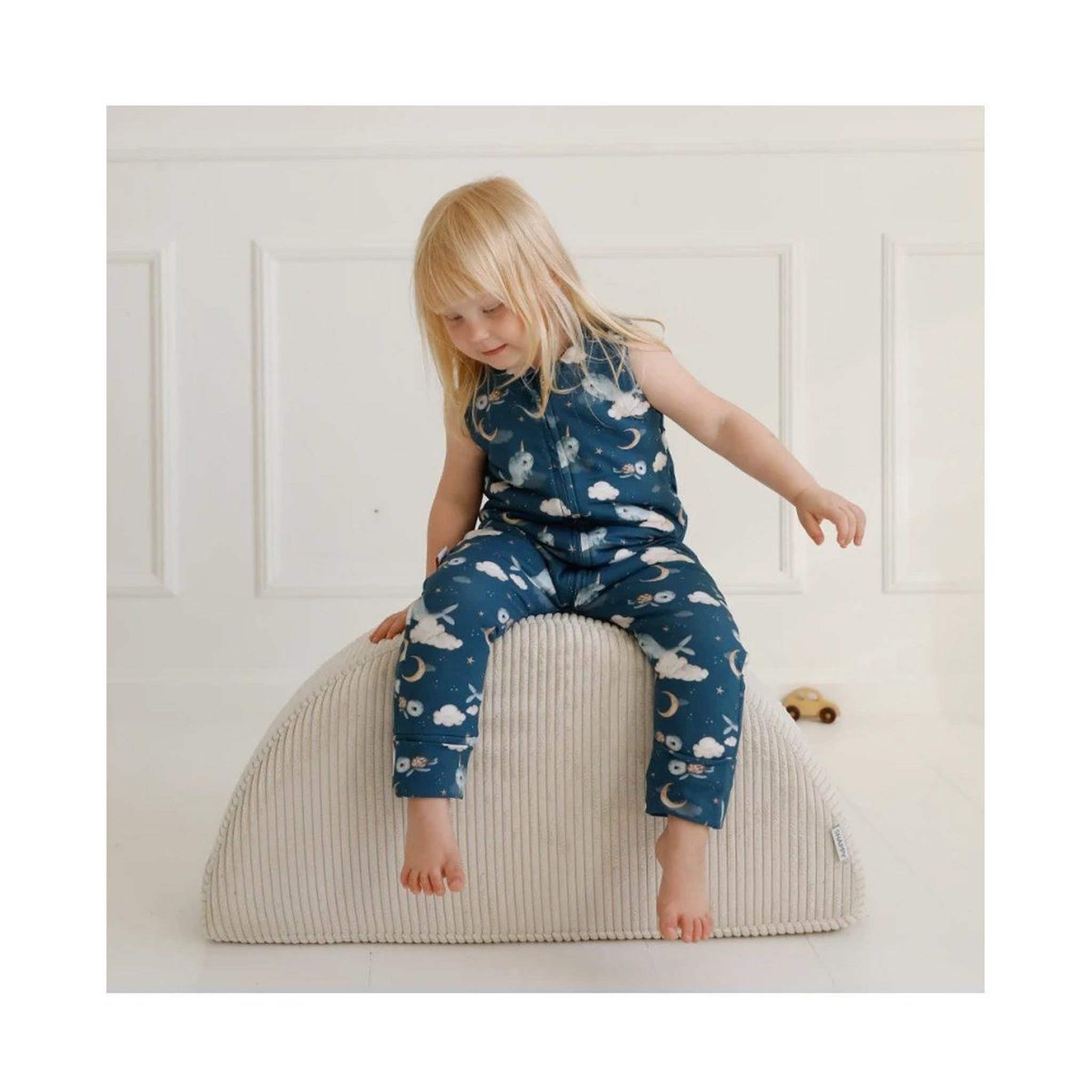 Voir la diapositive 3 : WALDIN Gigoteuse à jambes en coton 2,5 TOG - taille M (3-4 ans) - motif baleine, bleu foncé
