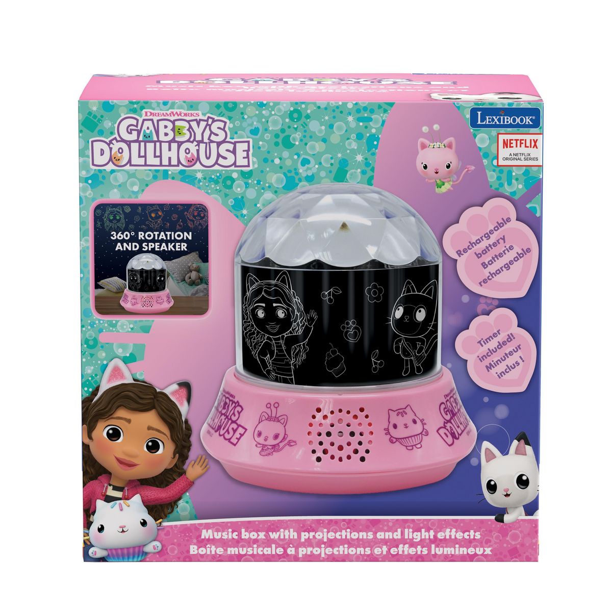 Lexibook Veilleuse avec projections et effets sonores Gabby et la Maison Magique