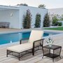 Voir la diapositive 2 : OUTSUNNY Bain de soleil transat design colonial avec table basse et matelas - dossier inclinable - résine tressée, polyester - marron crème