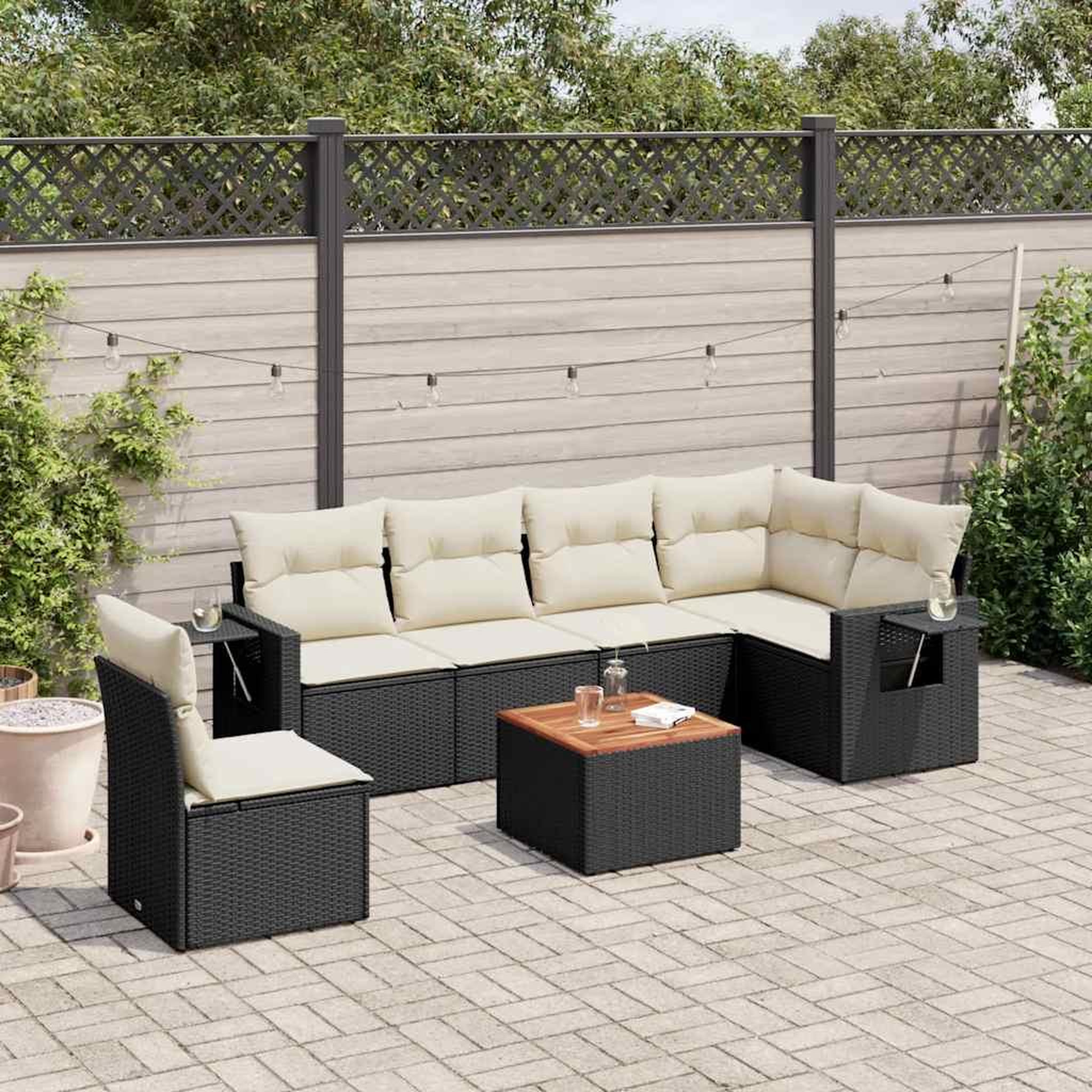 VIDAXL Salon de jardin 7 pcs avec coussins noir resine tressee