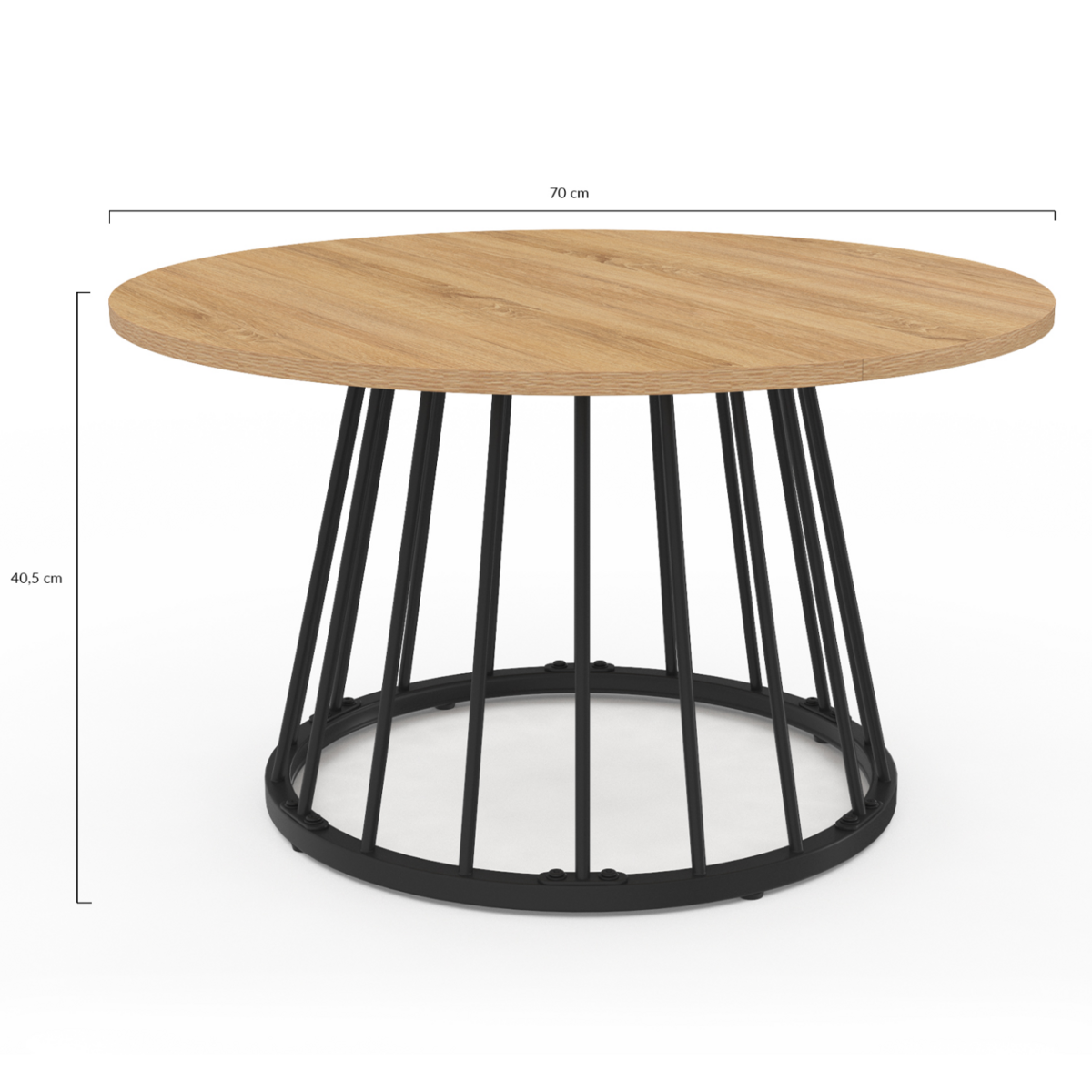 ID MARKET Table basse ronde YUNA 70 cm plateau bois et pied filaire en métal noir