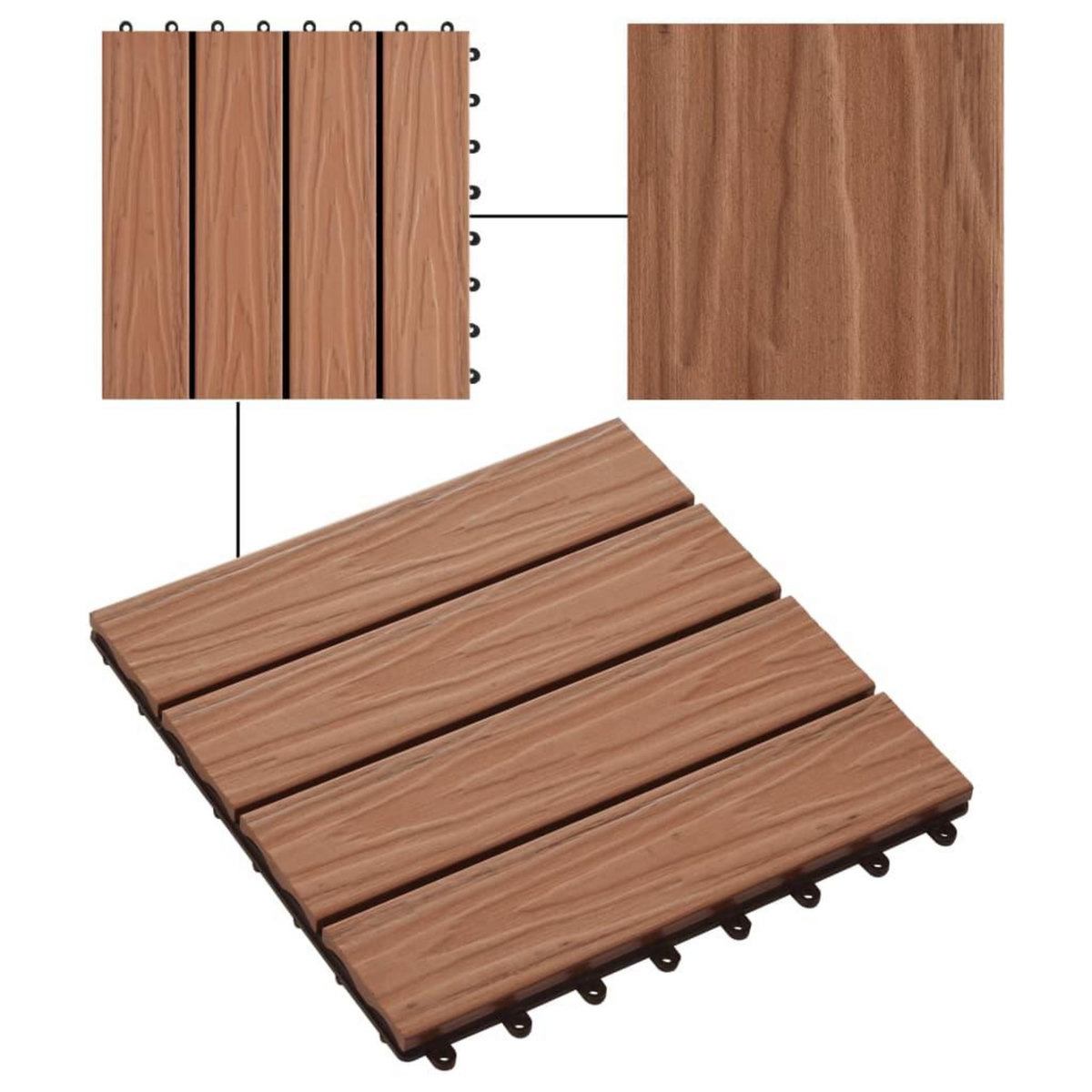 VIDAXL Carreau de terrasse en relief 11 pcs WPC 30 x 30 cm 1 m^2 Marron