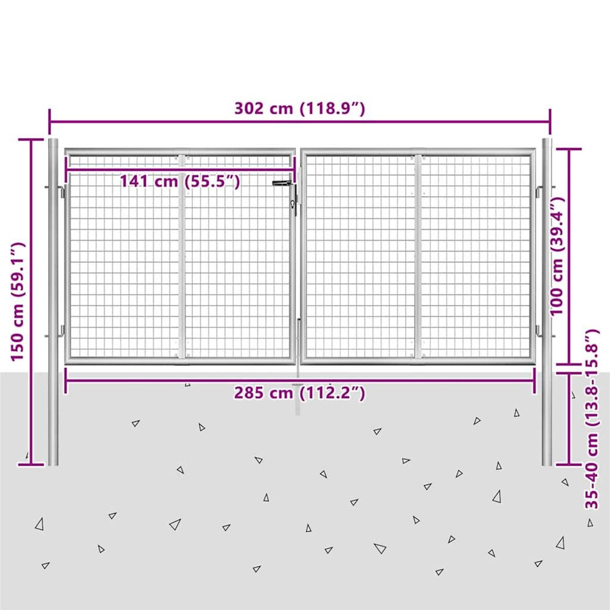 VIDAXL Portail de jardin en acier galvanise 300 x 100 cm argente