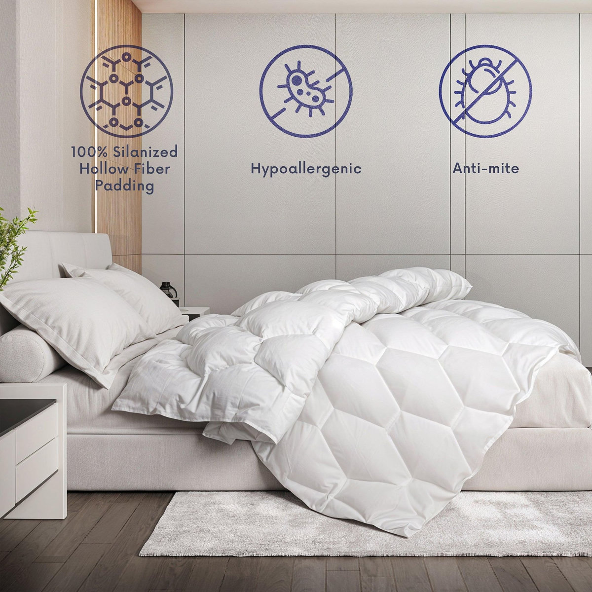 THE WHITE STONE Couette Toutes Saisons 135 x 200 cm de 250 g - Rembourrage en Ouate - Revêtement en Microfibre Hypoallergénique