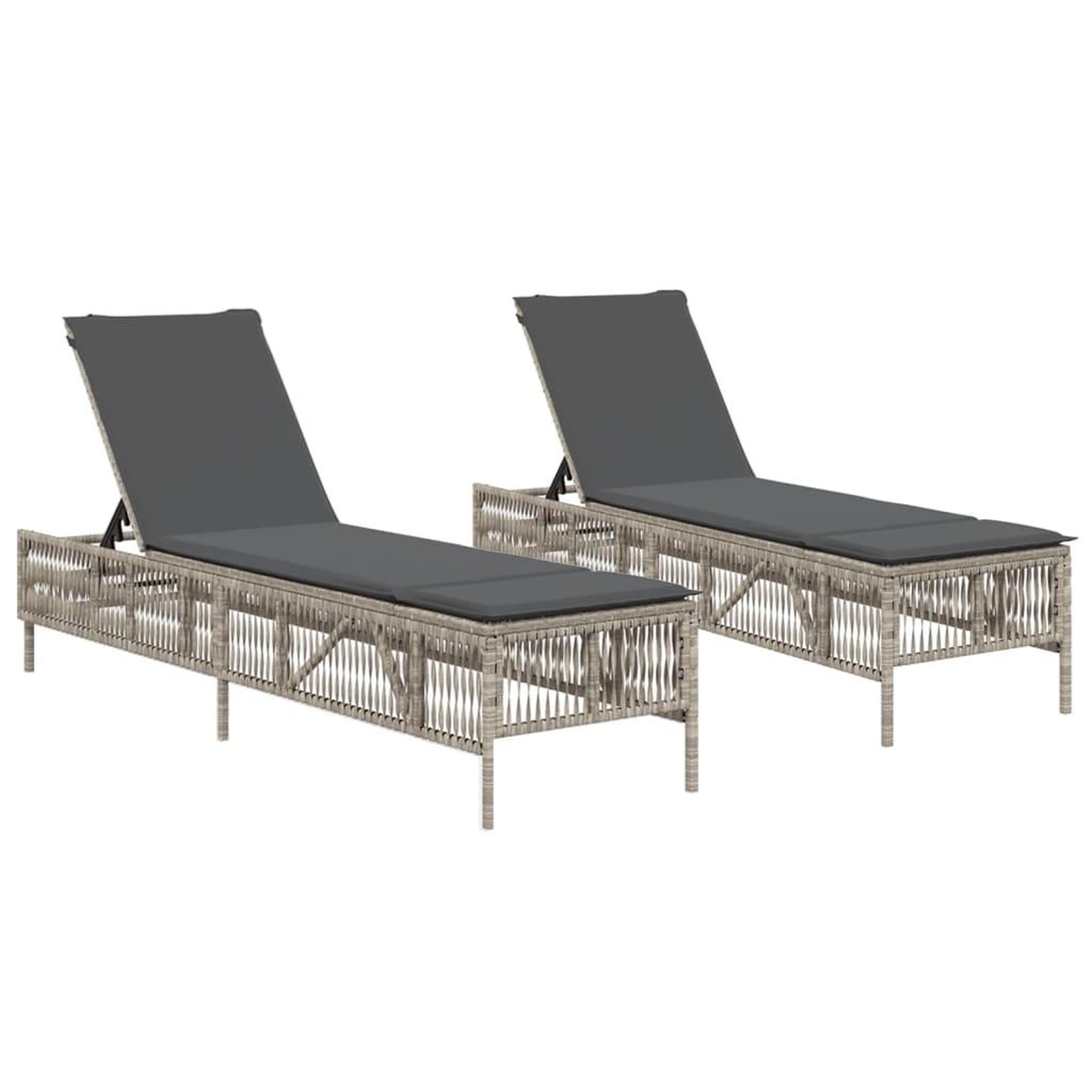 Voir la diapositive 2 : VIDAXL Chaises longues avec coussins lot de 2 gris resine tressee