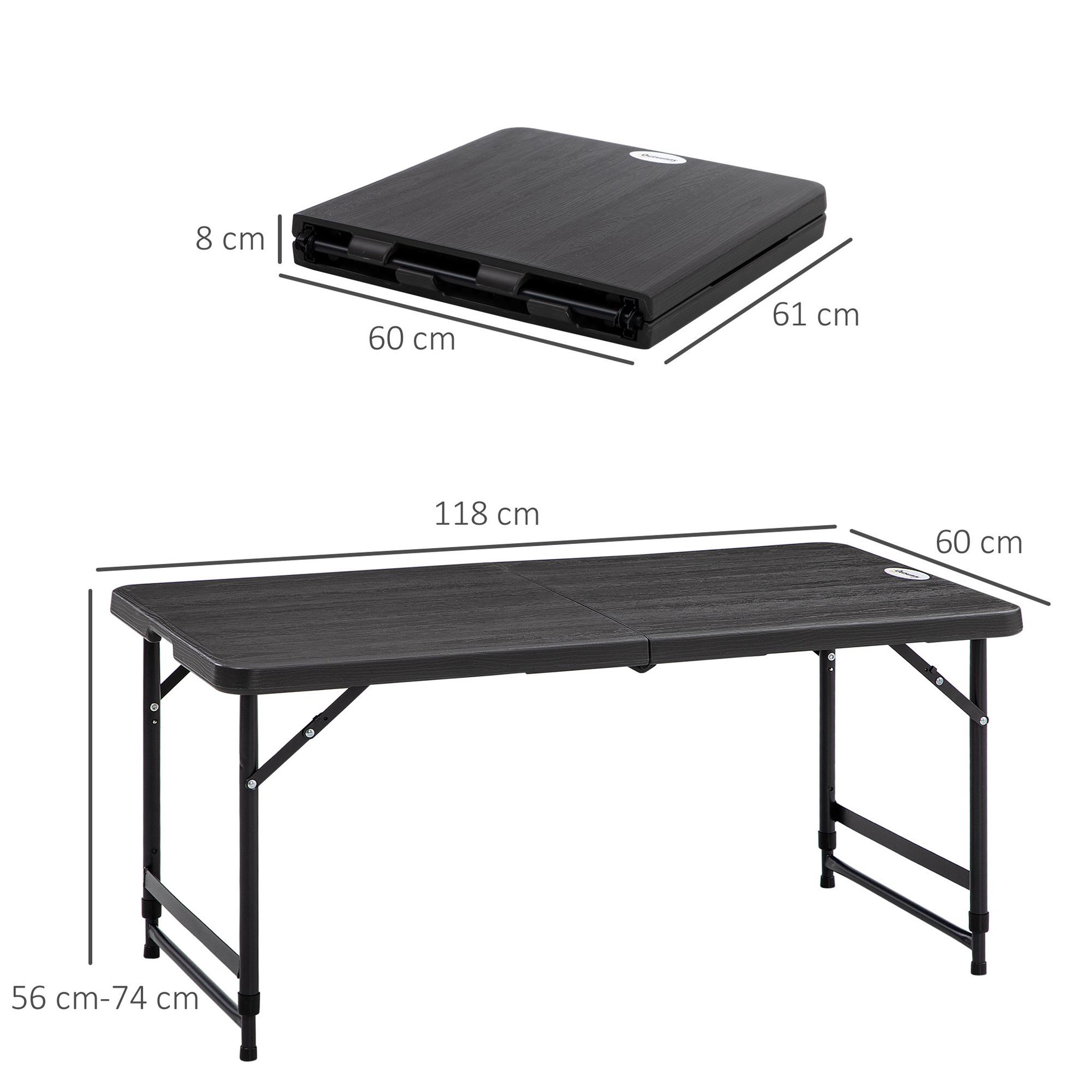 Voir la diapositive 3 : OUTSUNNY Table de jardin pliable 4 personnes table de camping pliable hauteur réglable acier époxy plateau hdpe aspect bois gris
