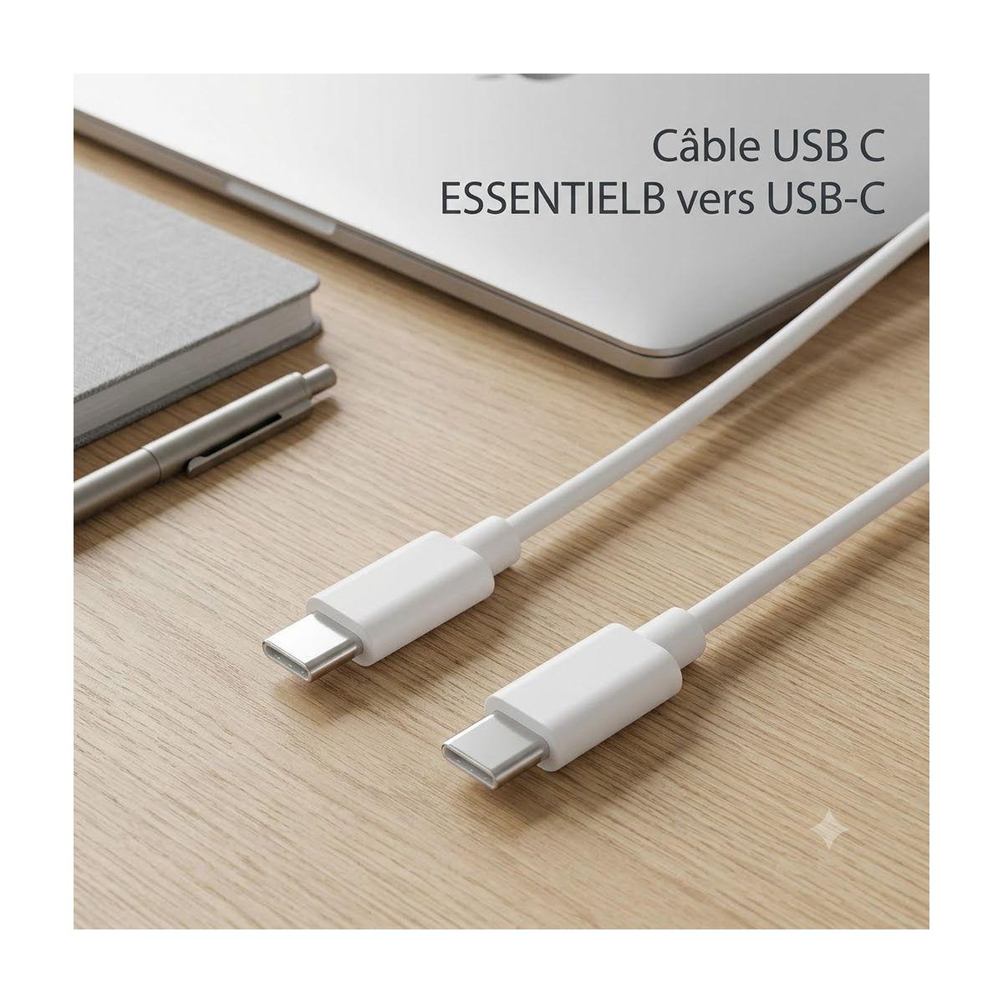 Voir la diapositive 2 : ESSENTIEL B Câble usb c vers usb-c 1m blanc compatible iphone 17 16 15 pro max et samsung galaxy s25 s24 ultra