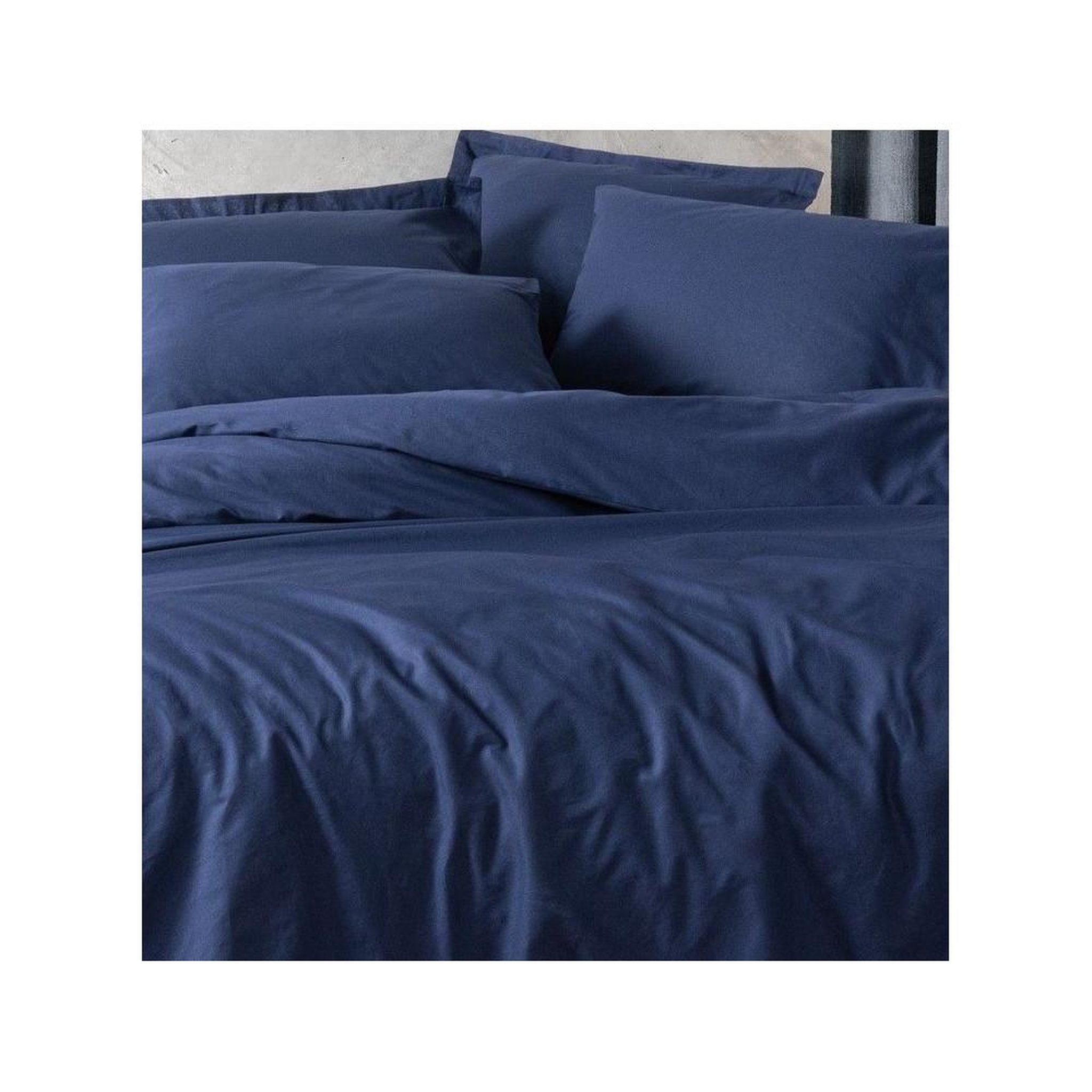 Voir la diapositive 3 : GENERIQUE Parure de lit - 1 housse de couette 140 x 200cm + 1 taies d'oreiller 60 x 60 cm - 100% coton renforcé - Bleu foncé
