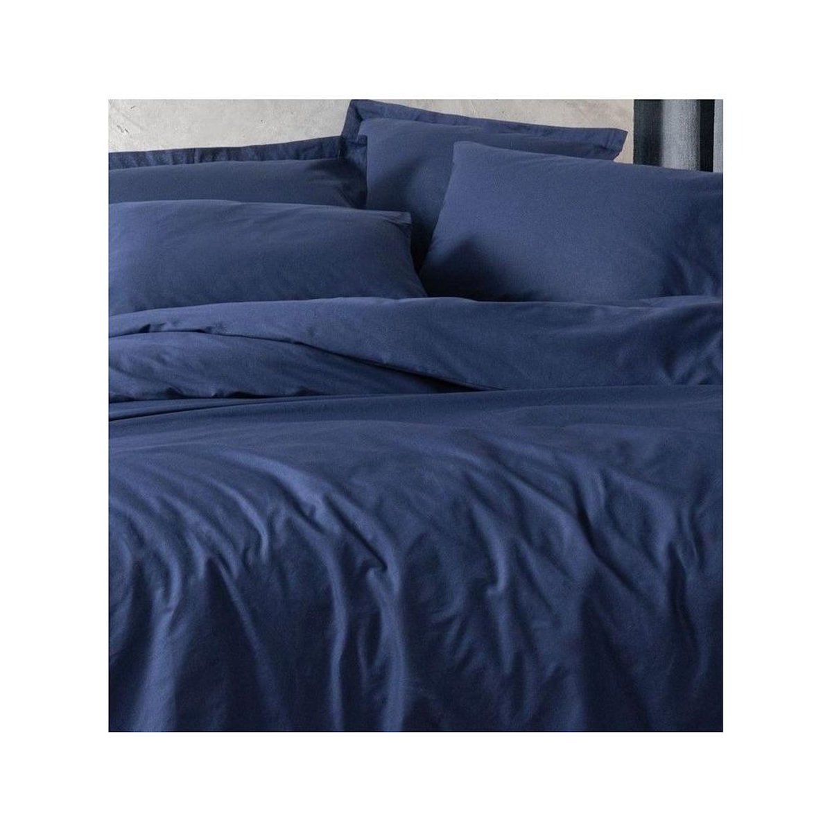 GENERIQUE Parure de lit - 1 housse de couette 140 x 200cm + 1 taies d'oreiller 60 x 60 cm - 100% coton renforcé - Bleu foncé