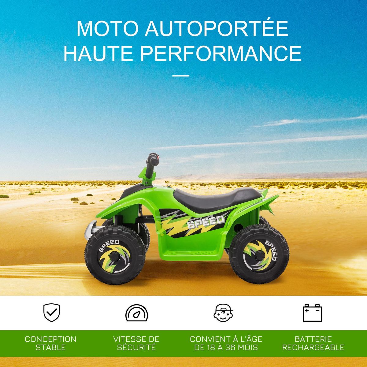 HOMCOM Quad électrique enfant - voiture électrique enfant - marche AV, AR - 6 V, V. max. 4,6 Km/h - vert