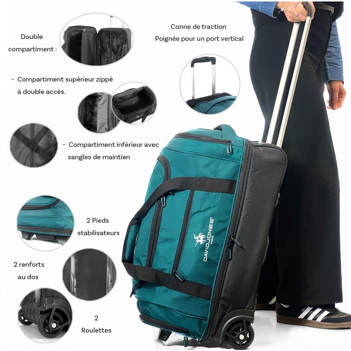 David Jones Sac de voyage cabine à roulettes 48L double compartiment 55cm